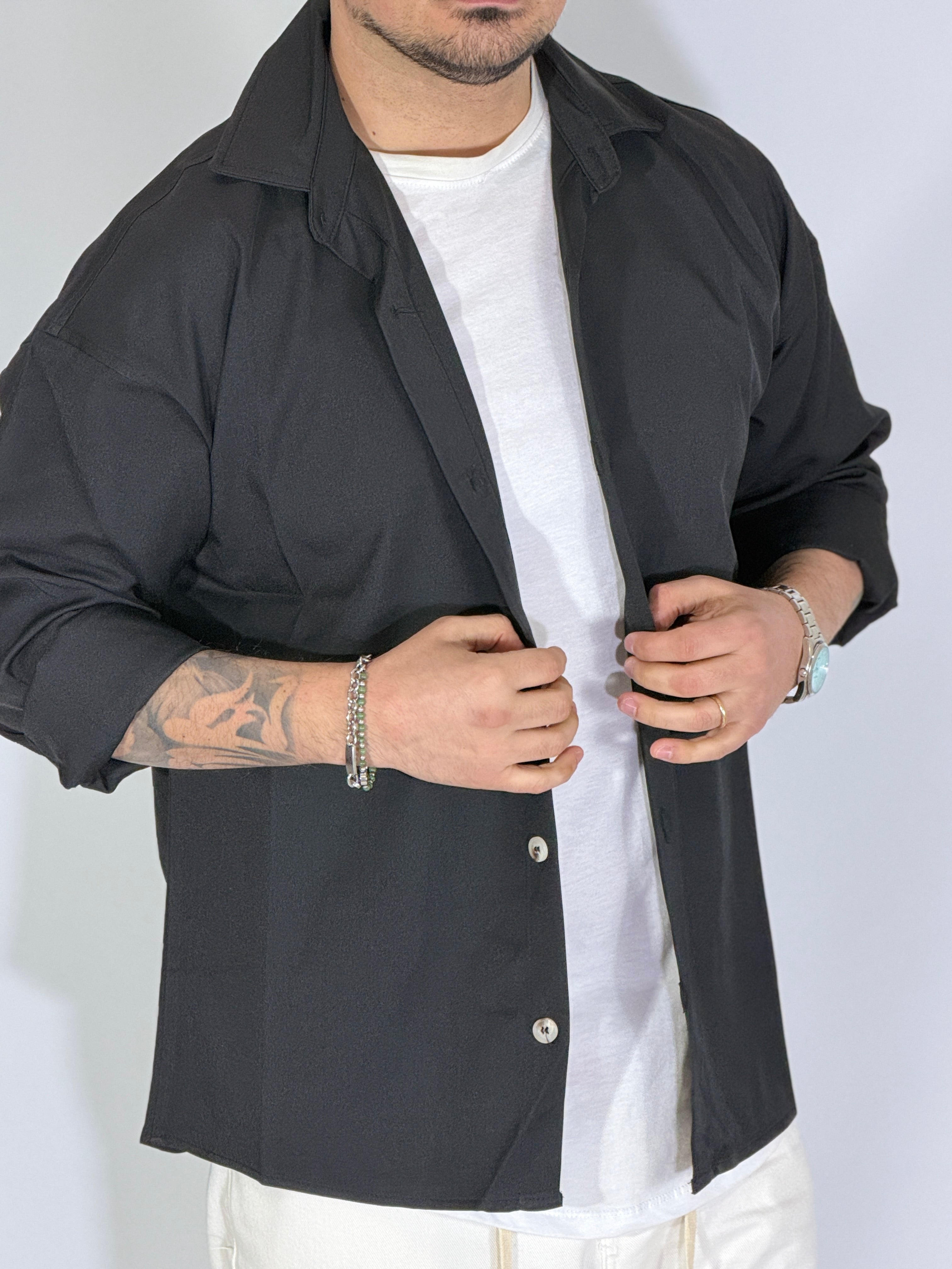 Camicione over fiammata nero 01937