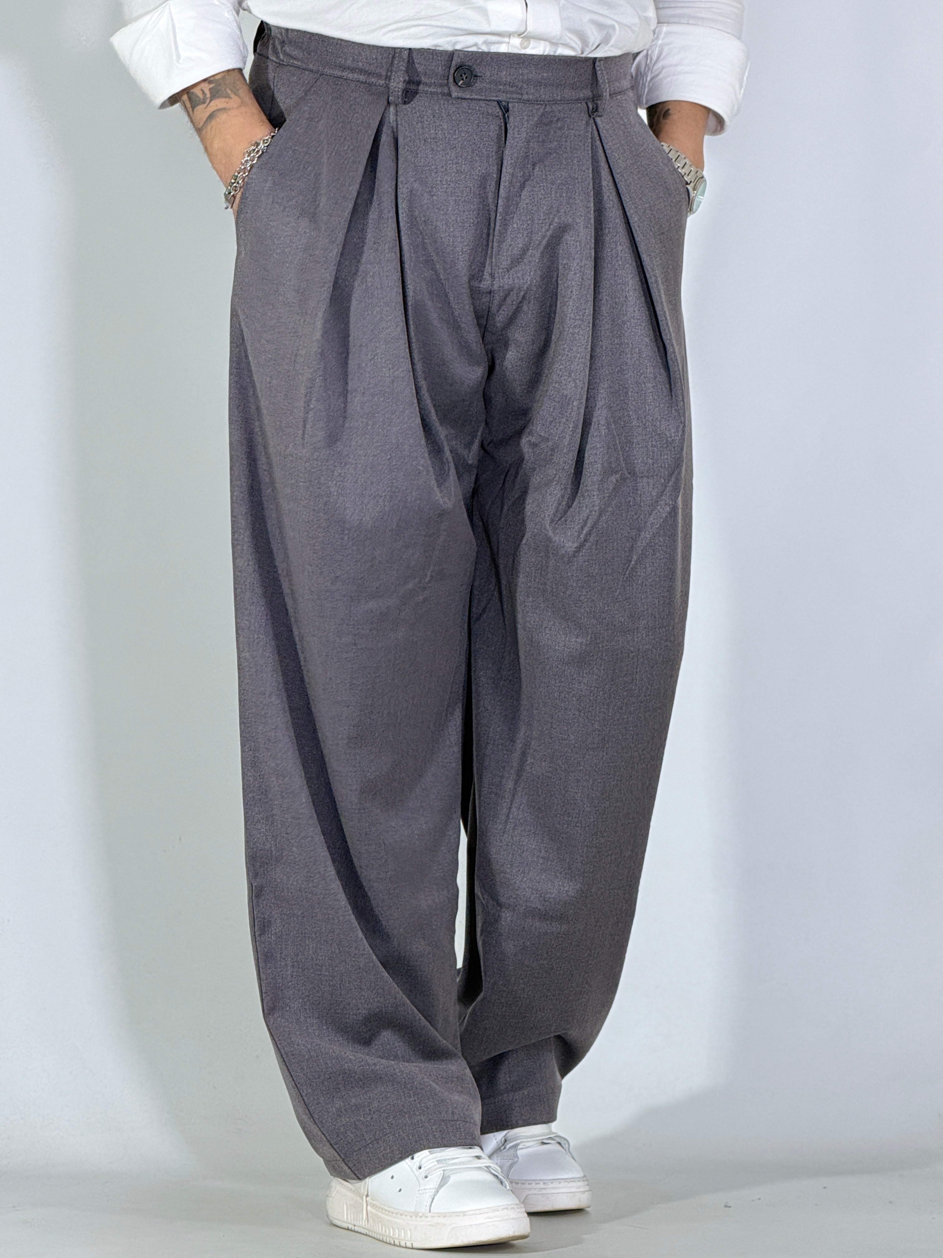 Pantalone maxi pinces grigio UM887