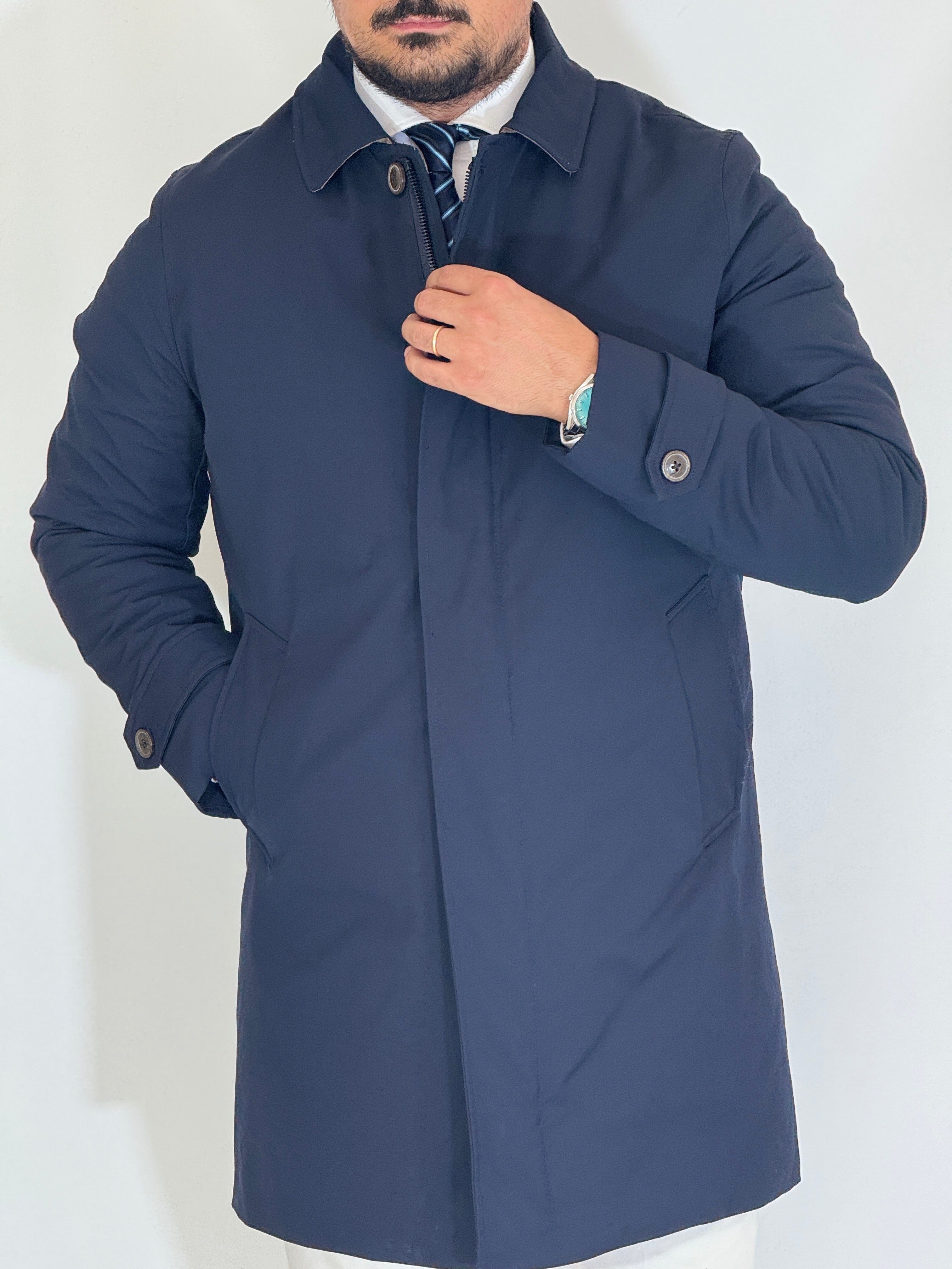 Trench tessuto diagonale imbottito blu RCS007WF