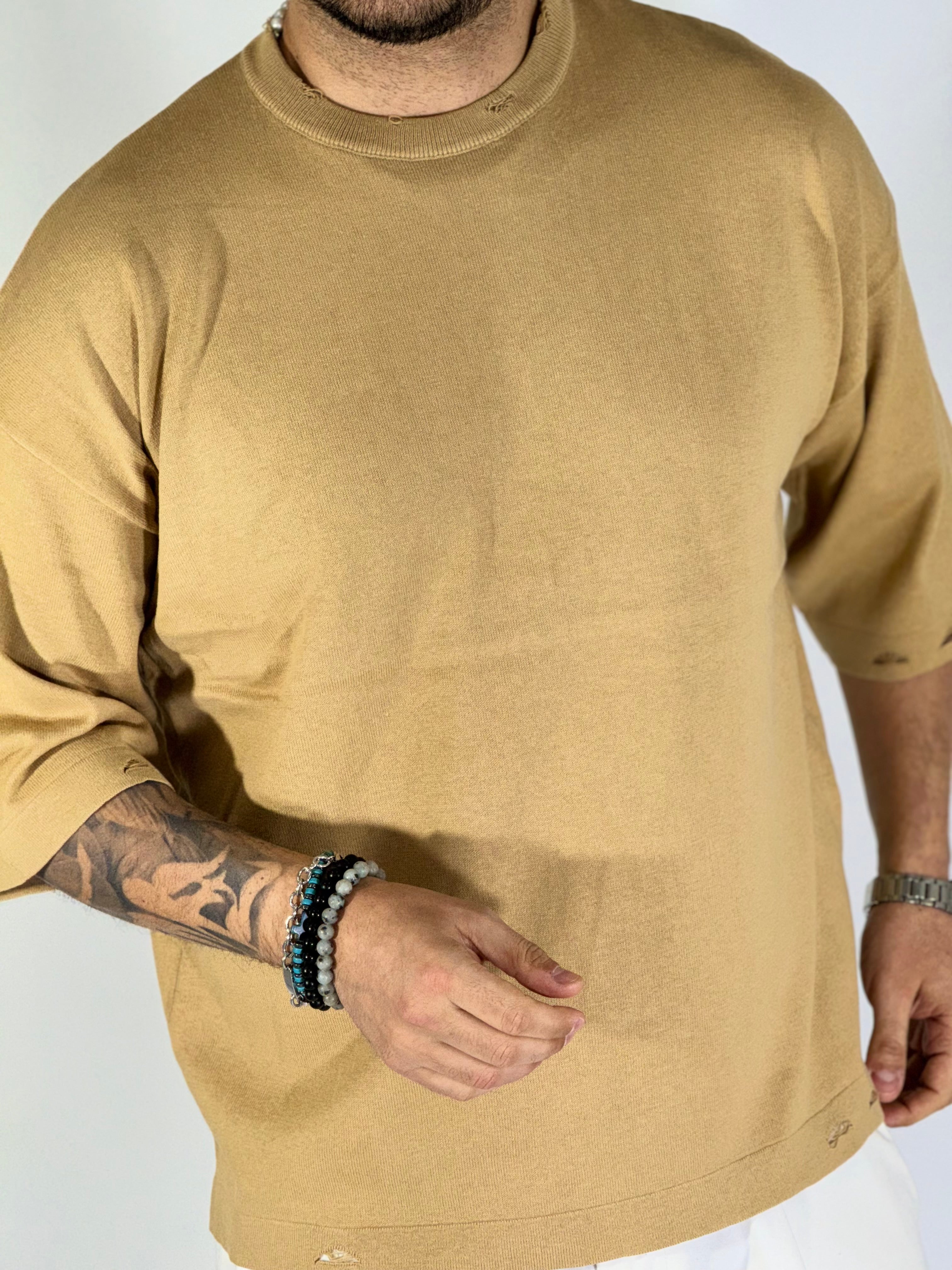 T-shirt over sfrangiata khaki apricot W86009