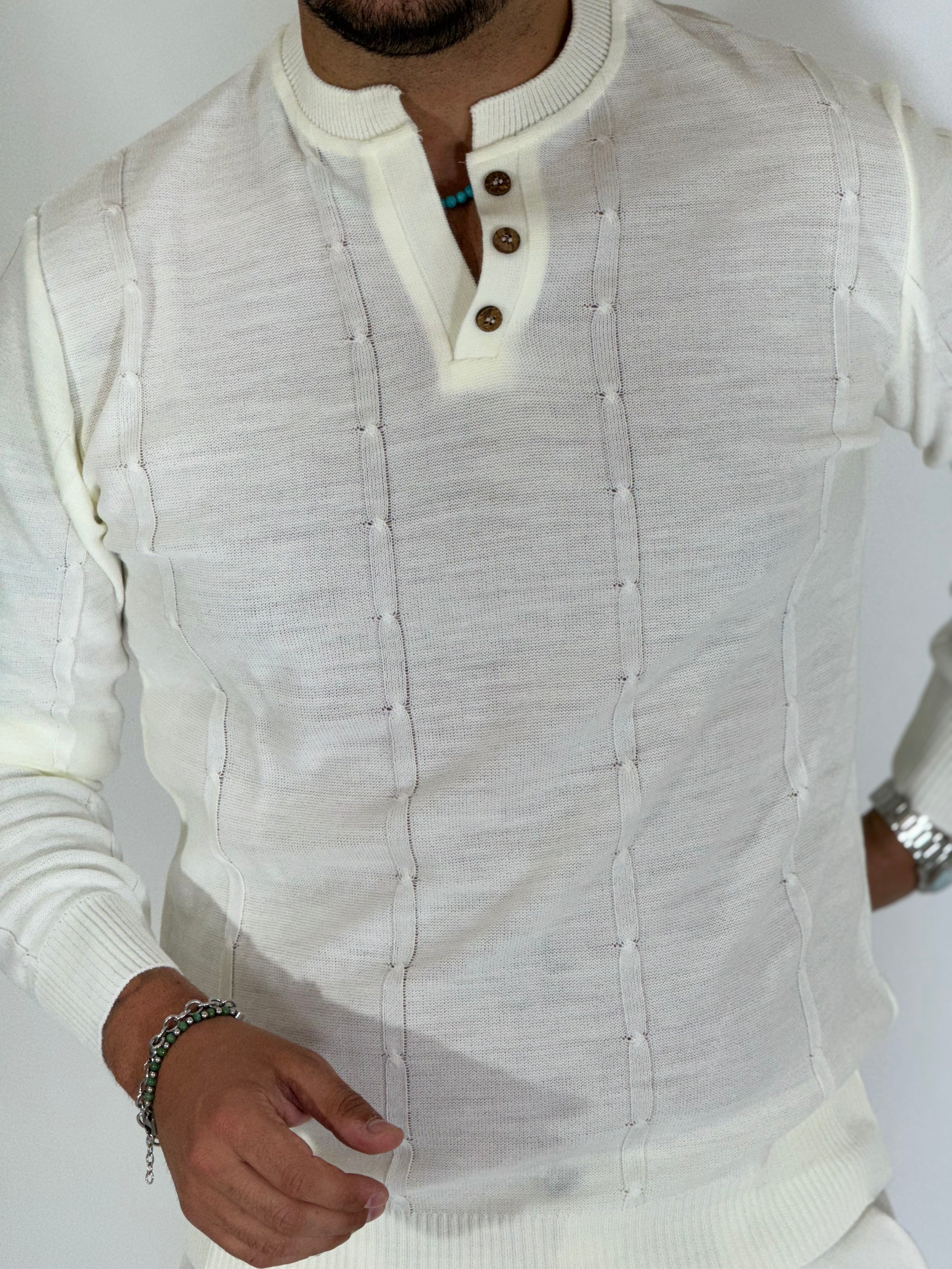 Maglia serafino 3 bottoni panna A446