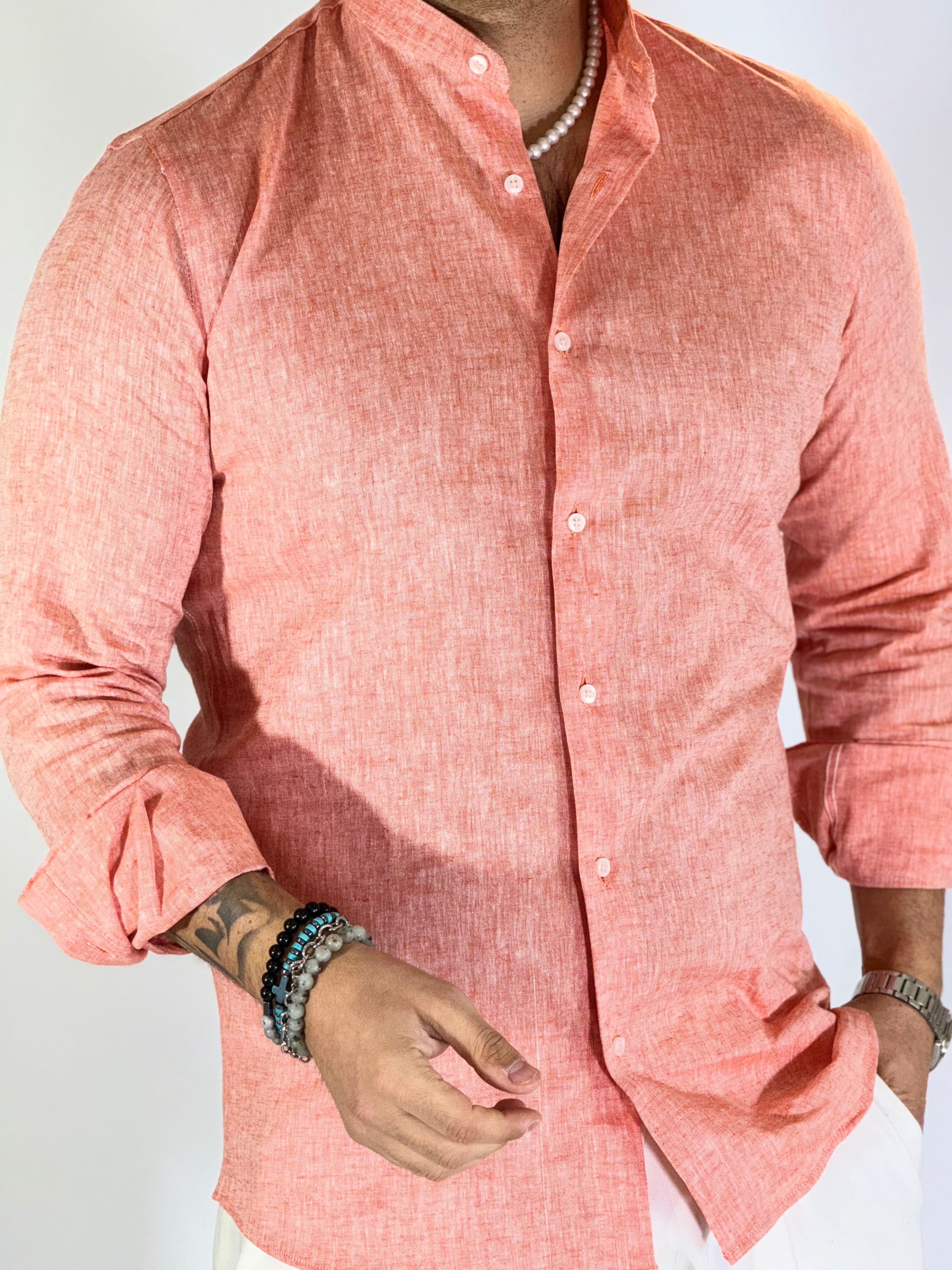 Camicia migliaccio coreana lino ARANCIO