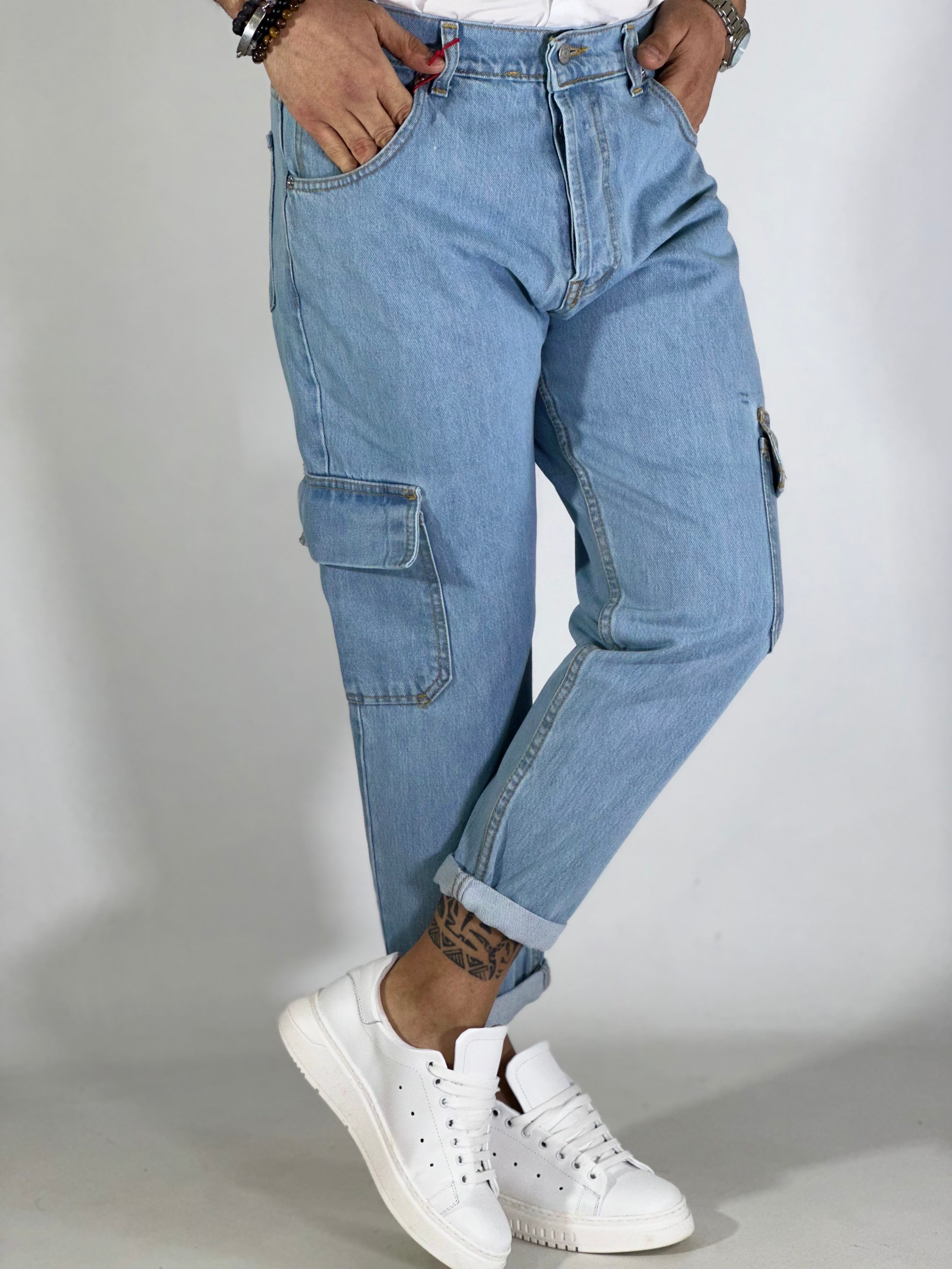 Jeans loose fit cargo chiaro TASCONI