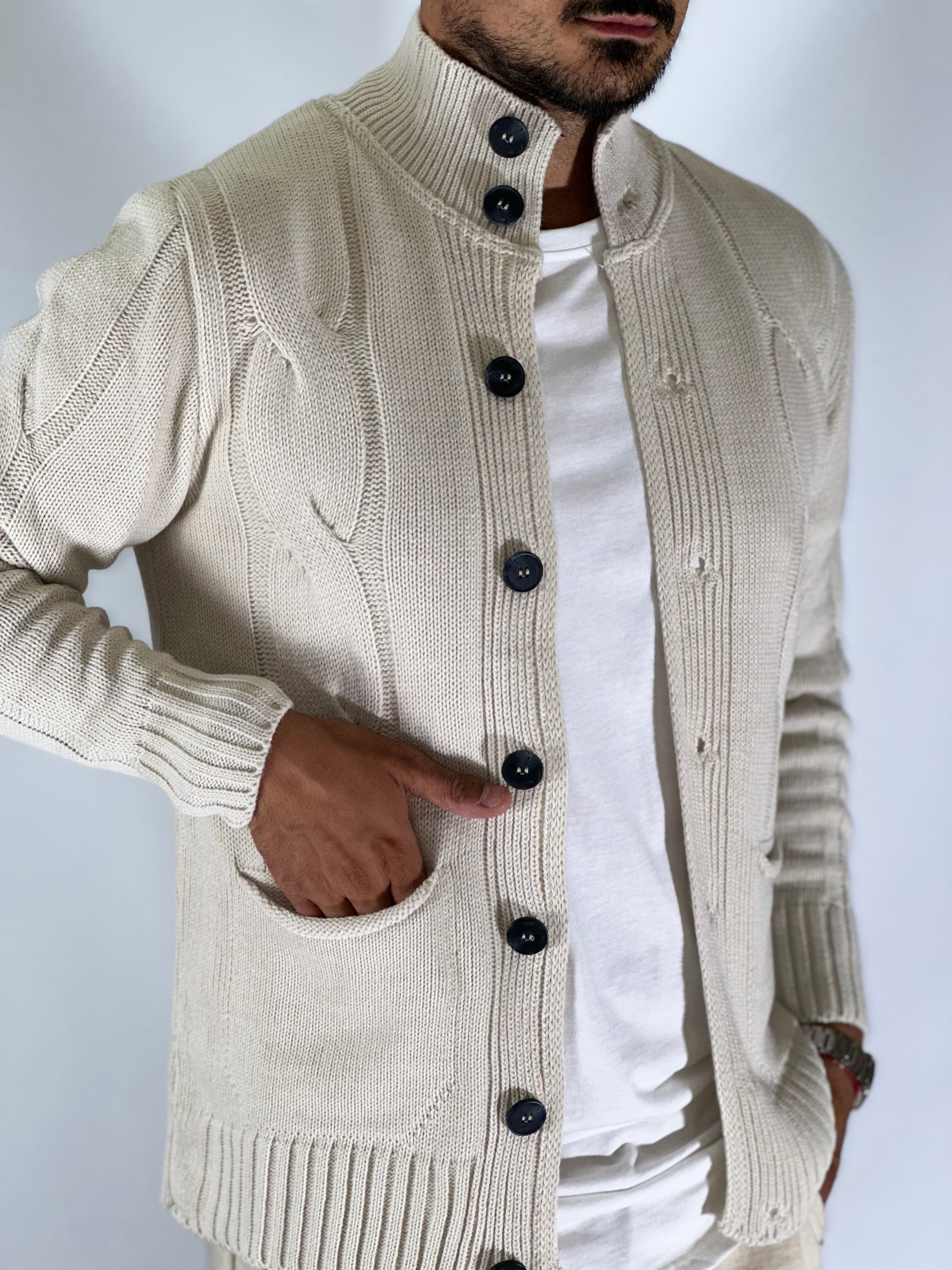 Cardigan lupetto crema SER758