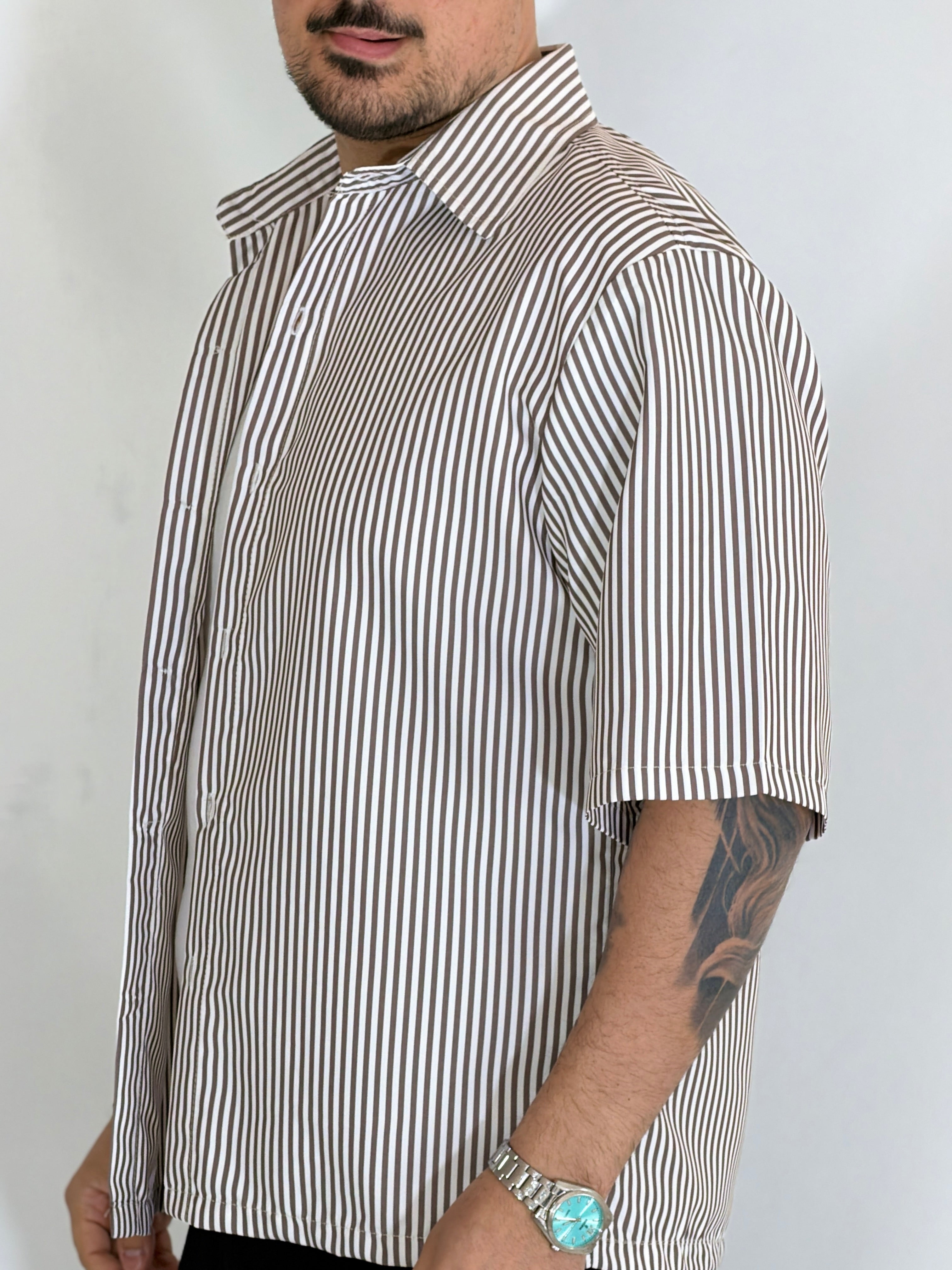 Camicia cropped rigata moro CAM7758