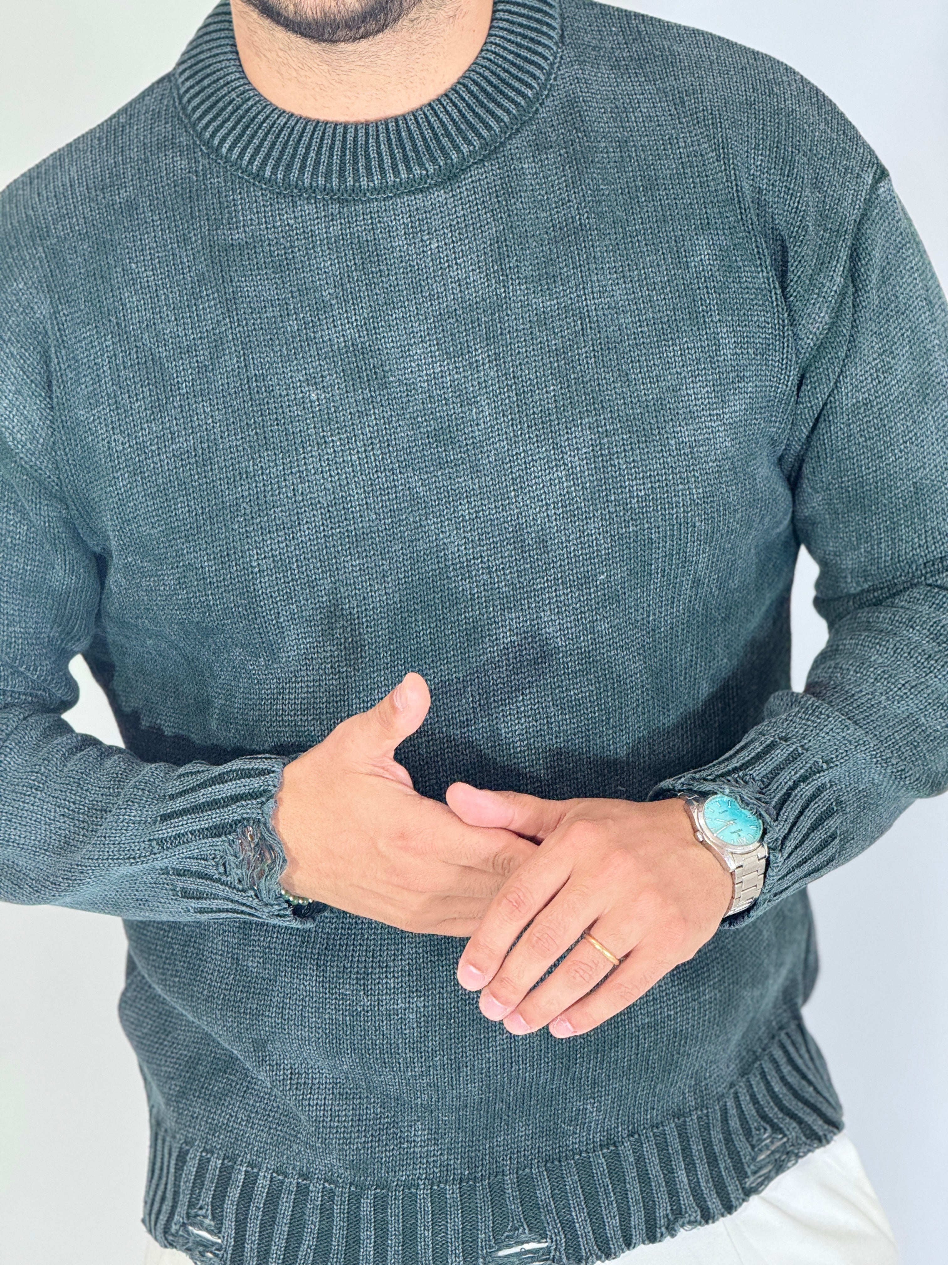 Maglione girocollo melange verde AD25010-12