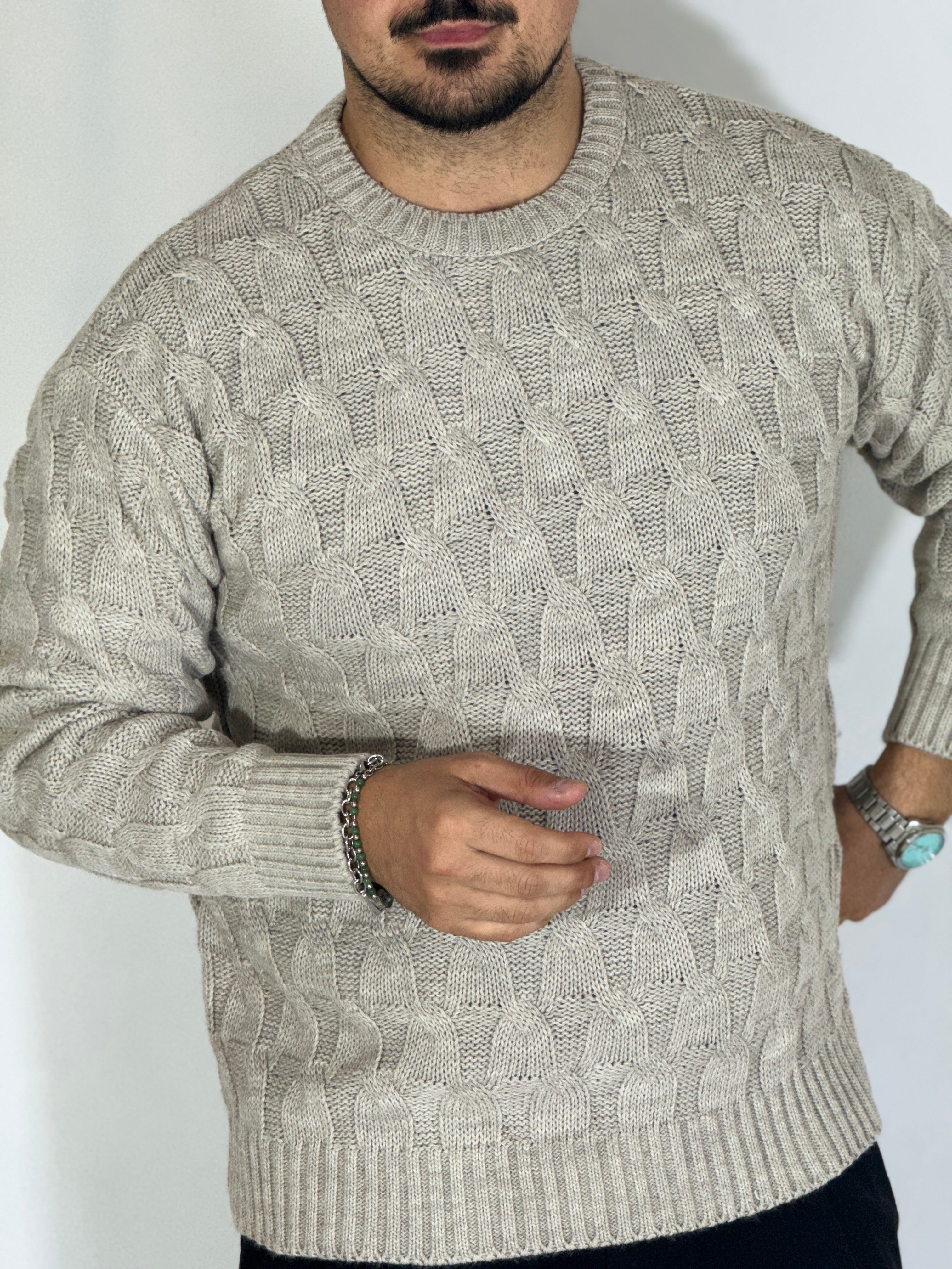 Maglia con trecce beige BK77006