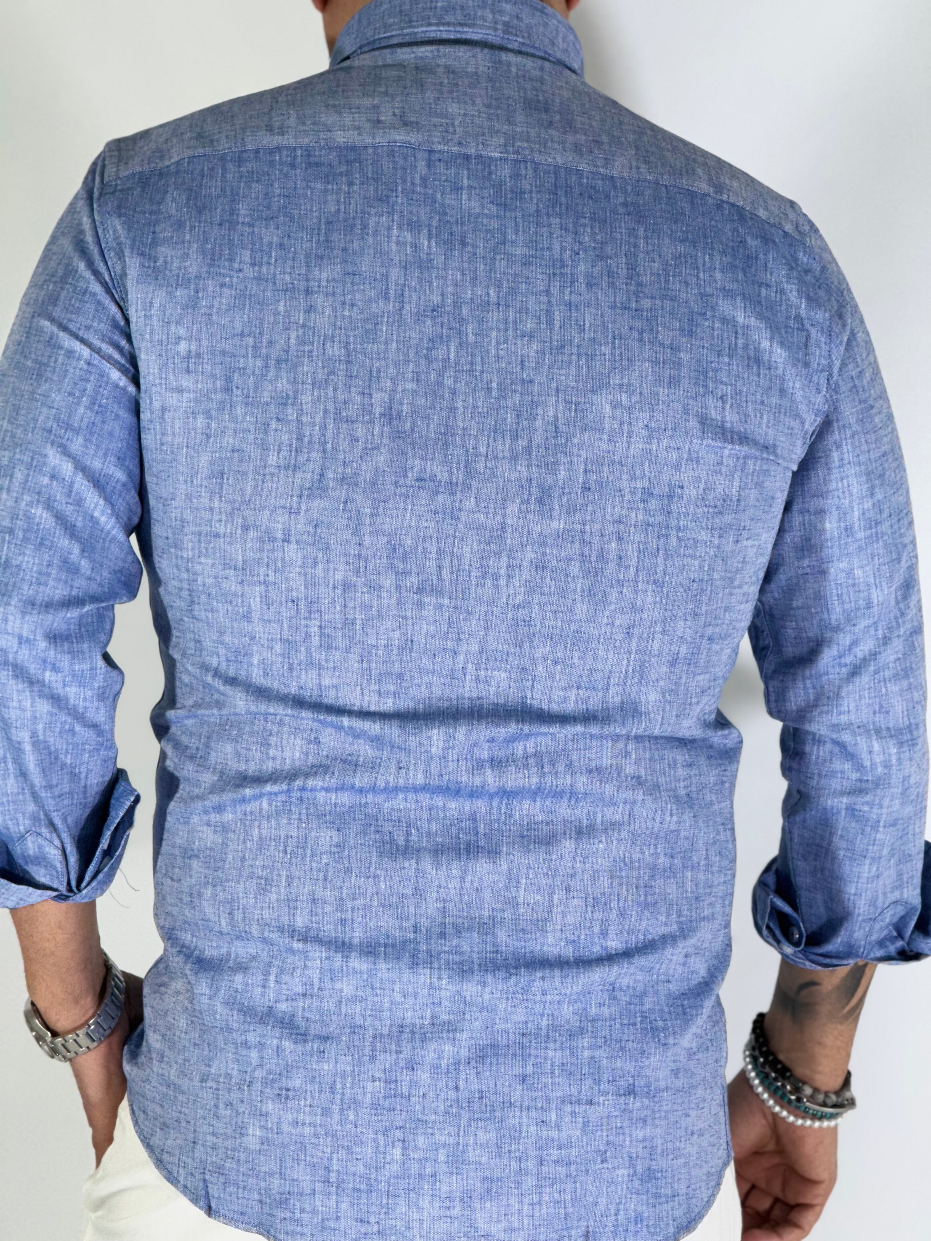 Camicia migliaccio Samuel lino COBALTO