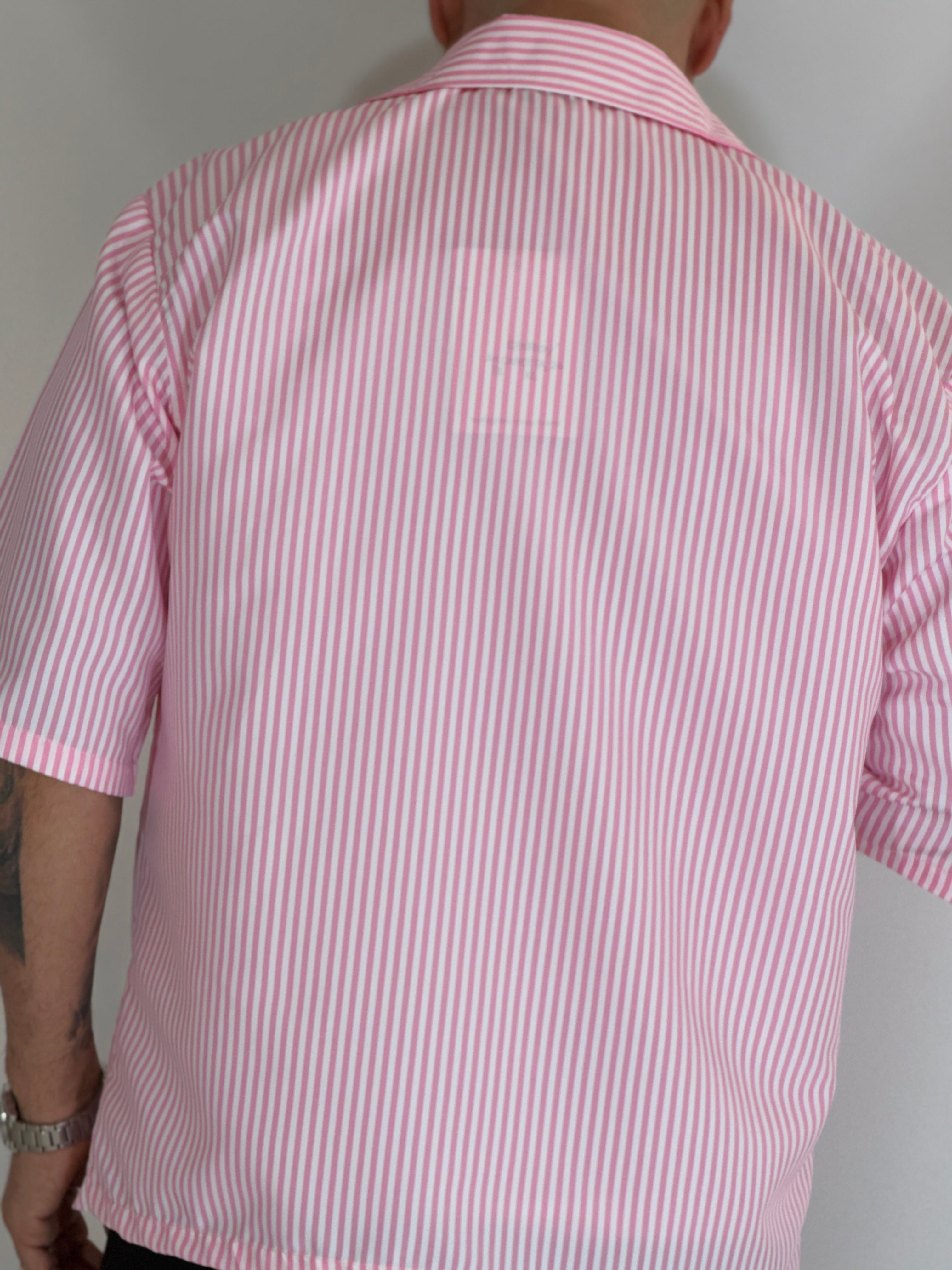Camicia cropped rigata rosa CAM7758