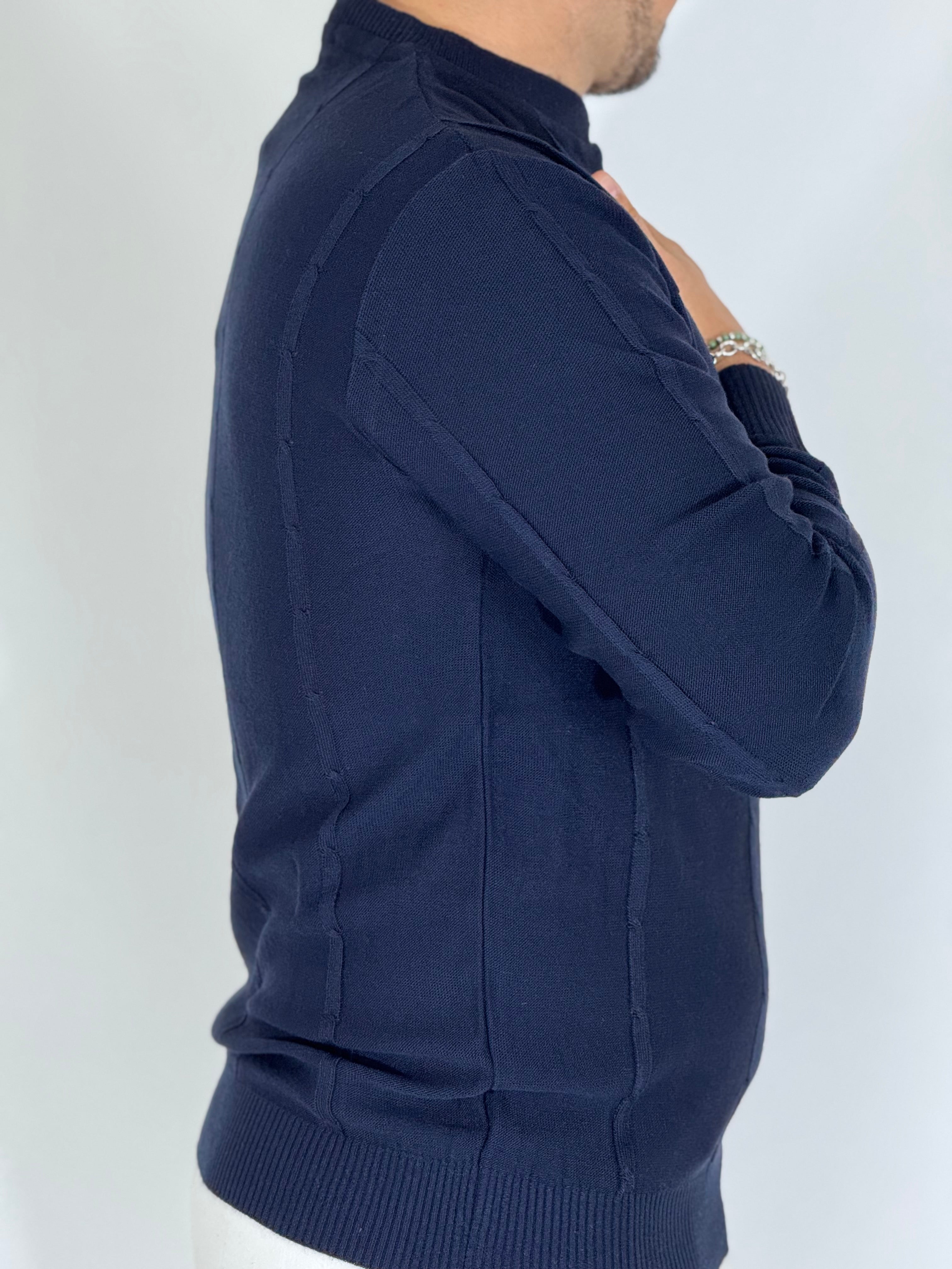 Maglia serafino 3 bottoni blu A446