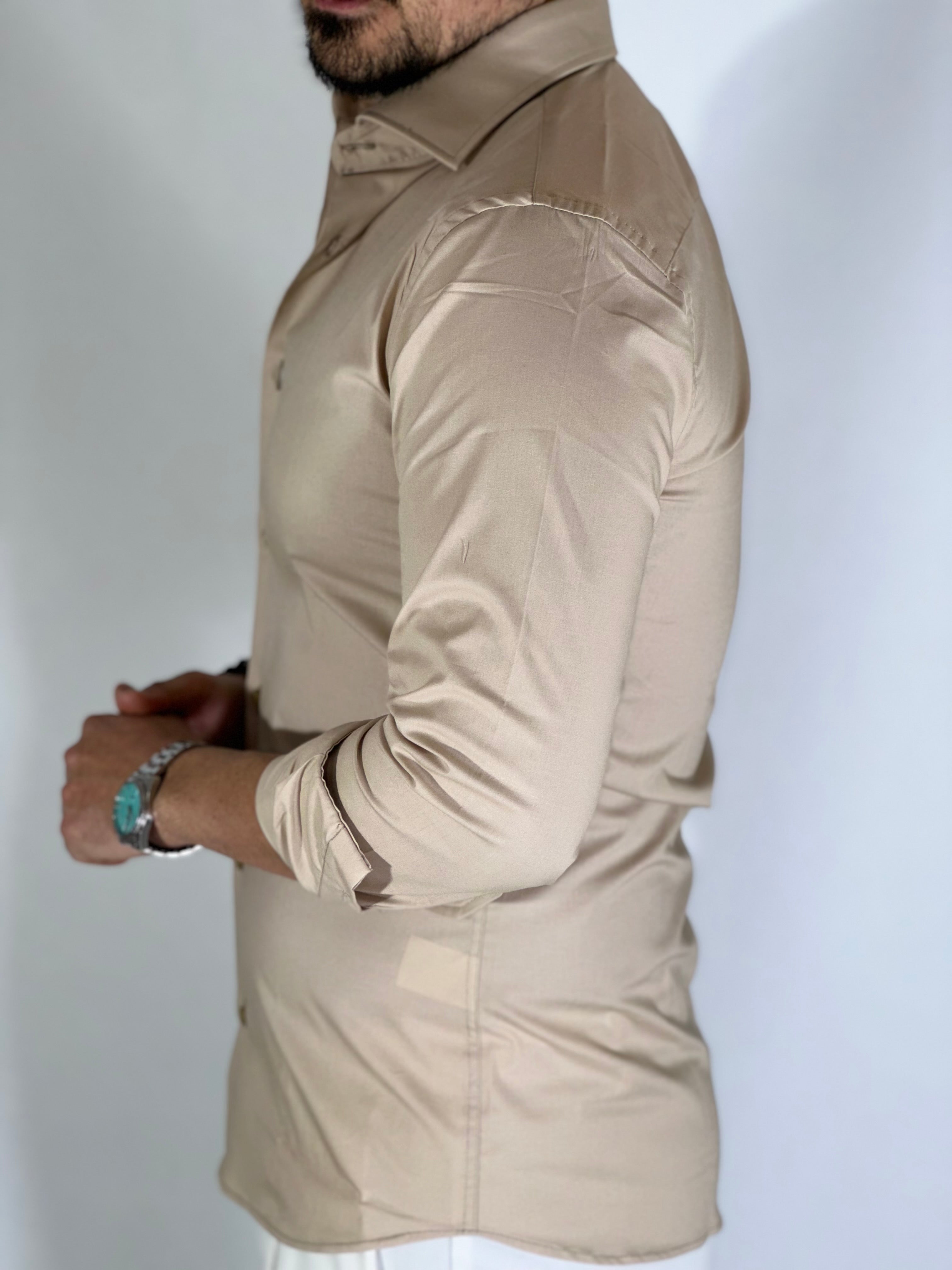 Camicia cotone basic beige MIGLIACCIO