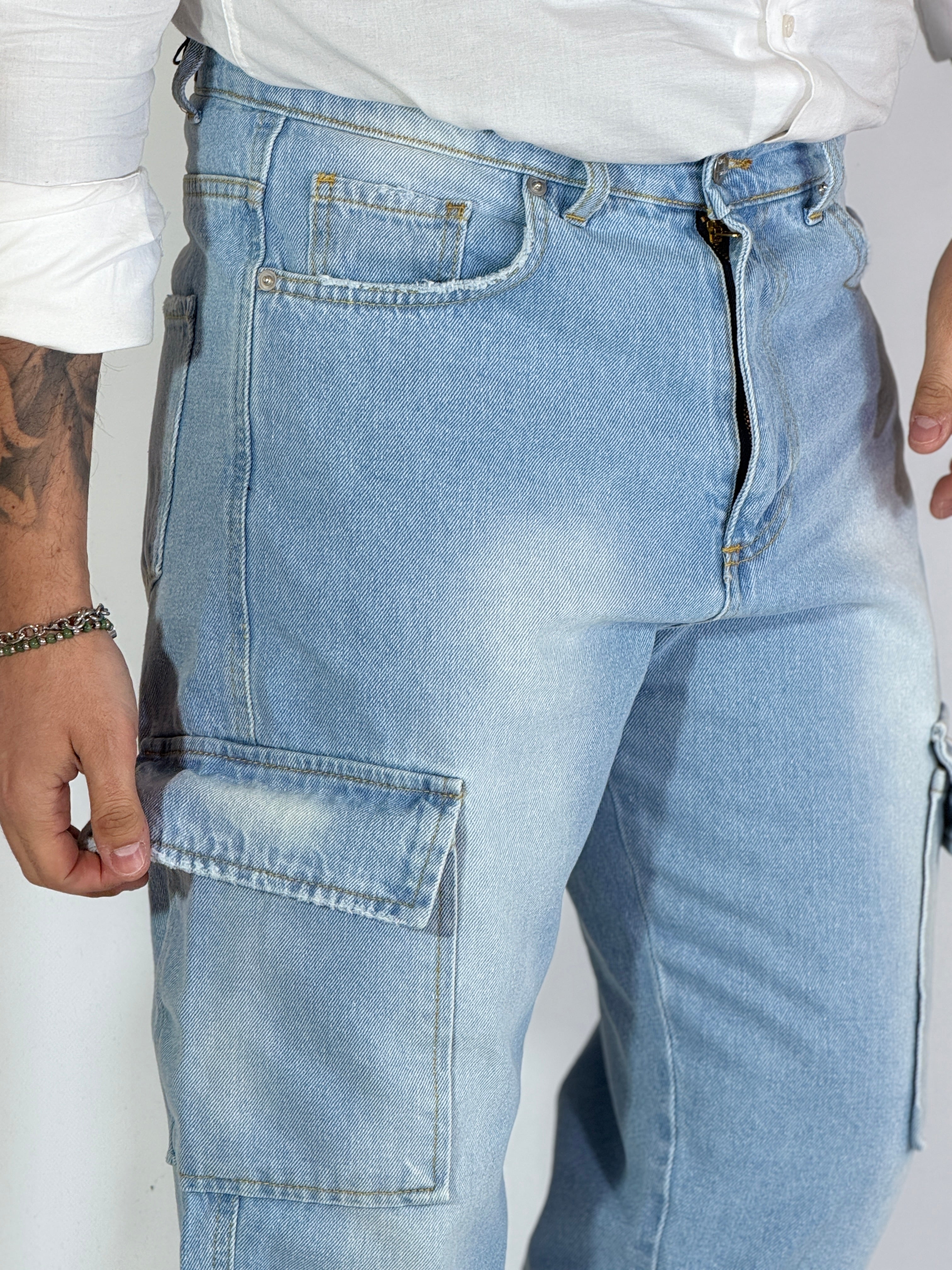 San Paolo · Jeans loose fit cargo chiaro