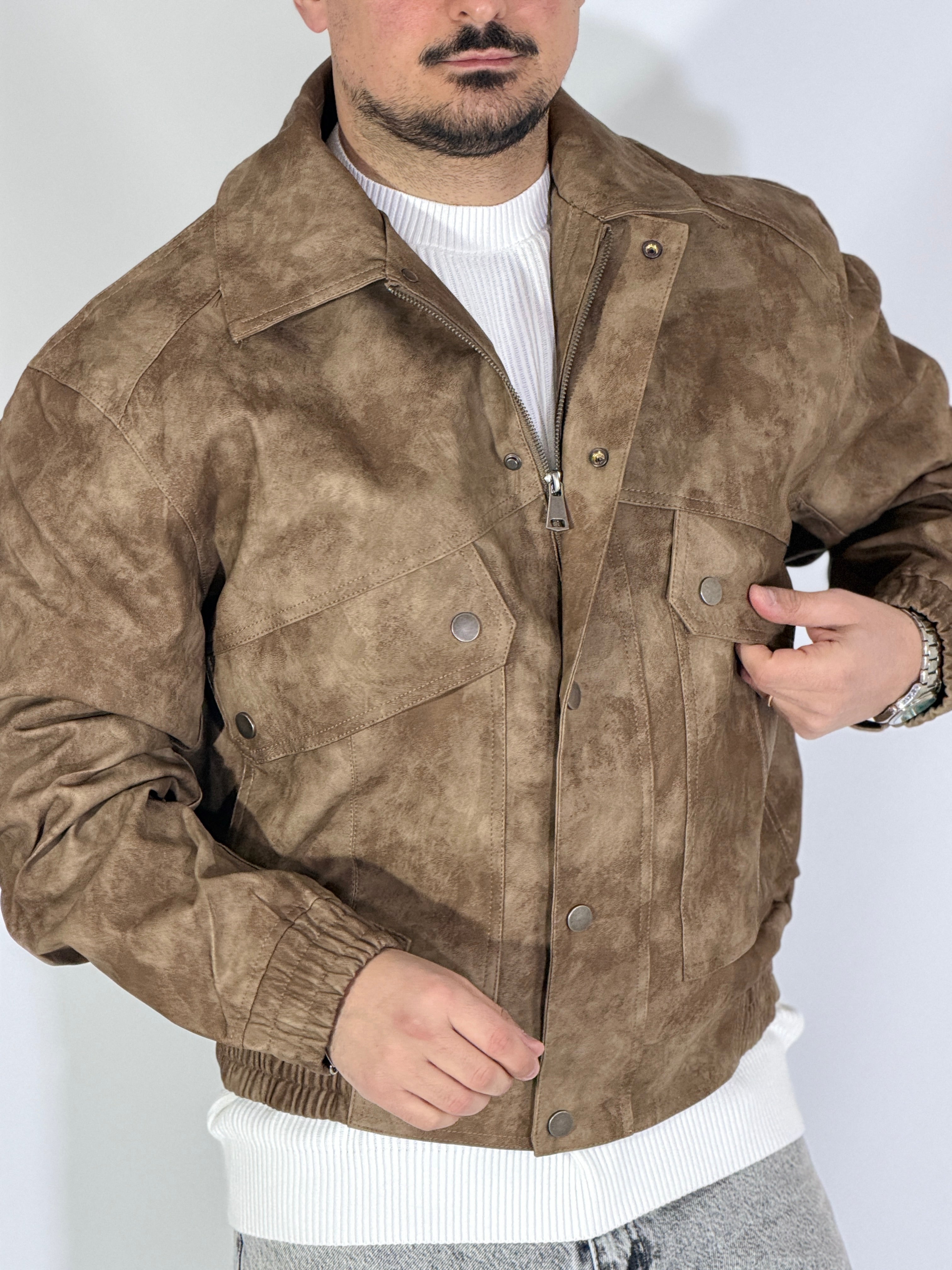 Giubbino eco-pelle marrone XH8923