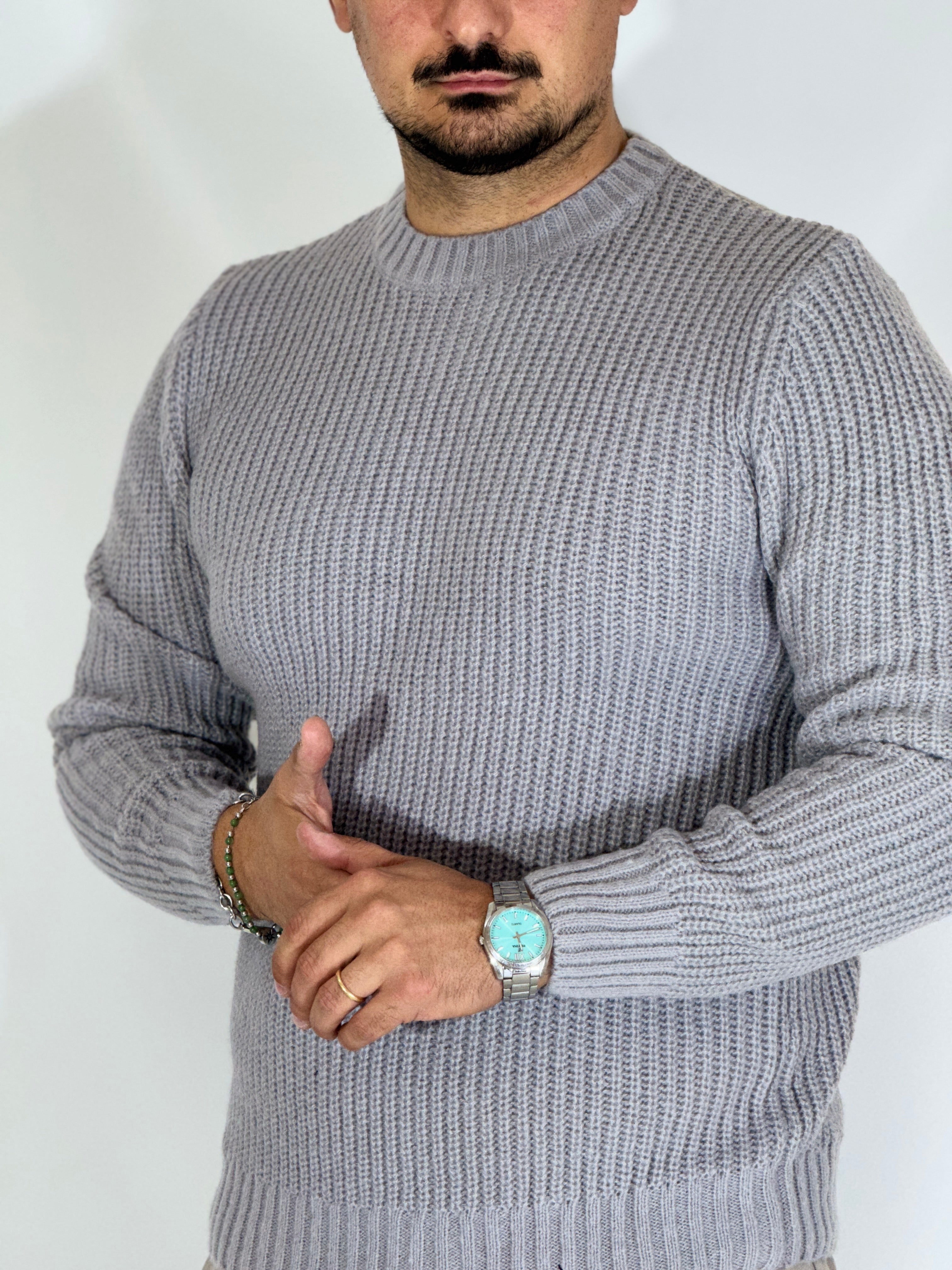 Maglione a costine grey NWS2206-9