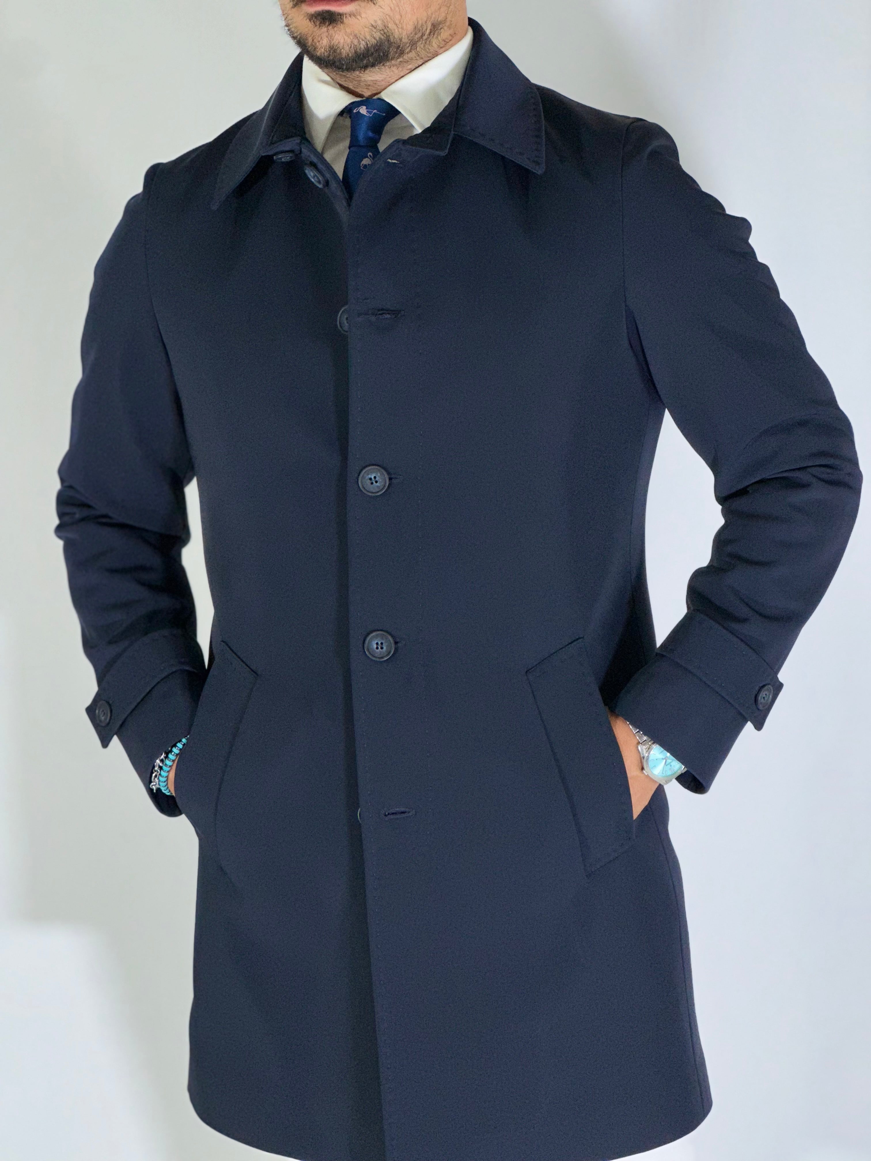 Trench spalmato imbottito blu BERLINO MARCO NILS