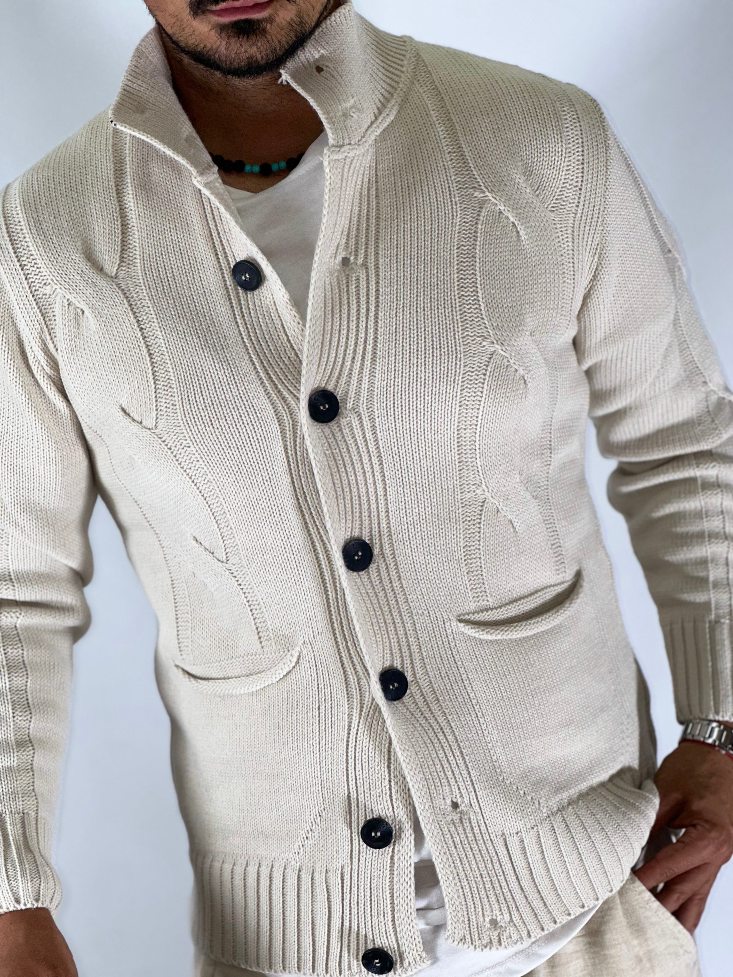 Cardigan lupetto crema SER758
