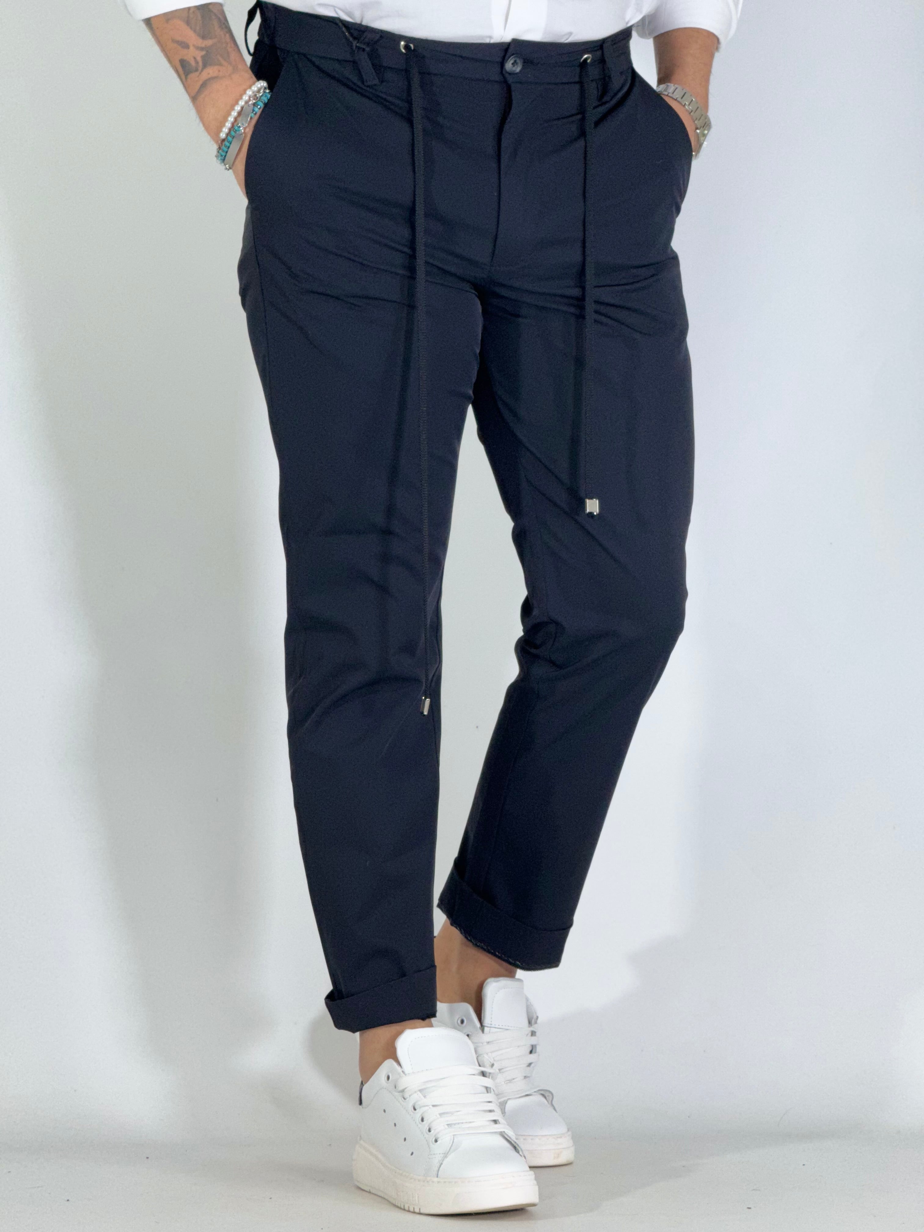 Pantalone slim tecnico con coulisse PIGMENTO nero PG11