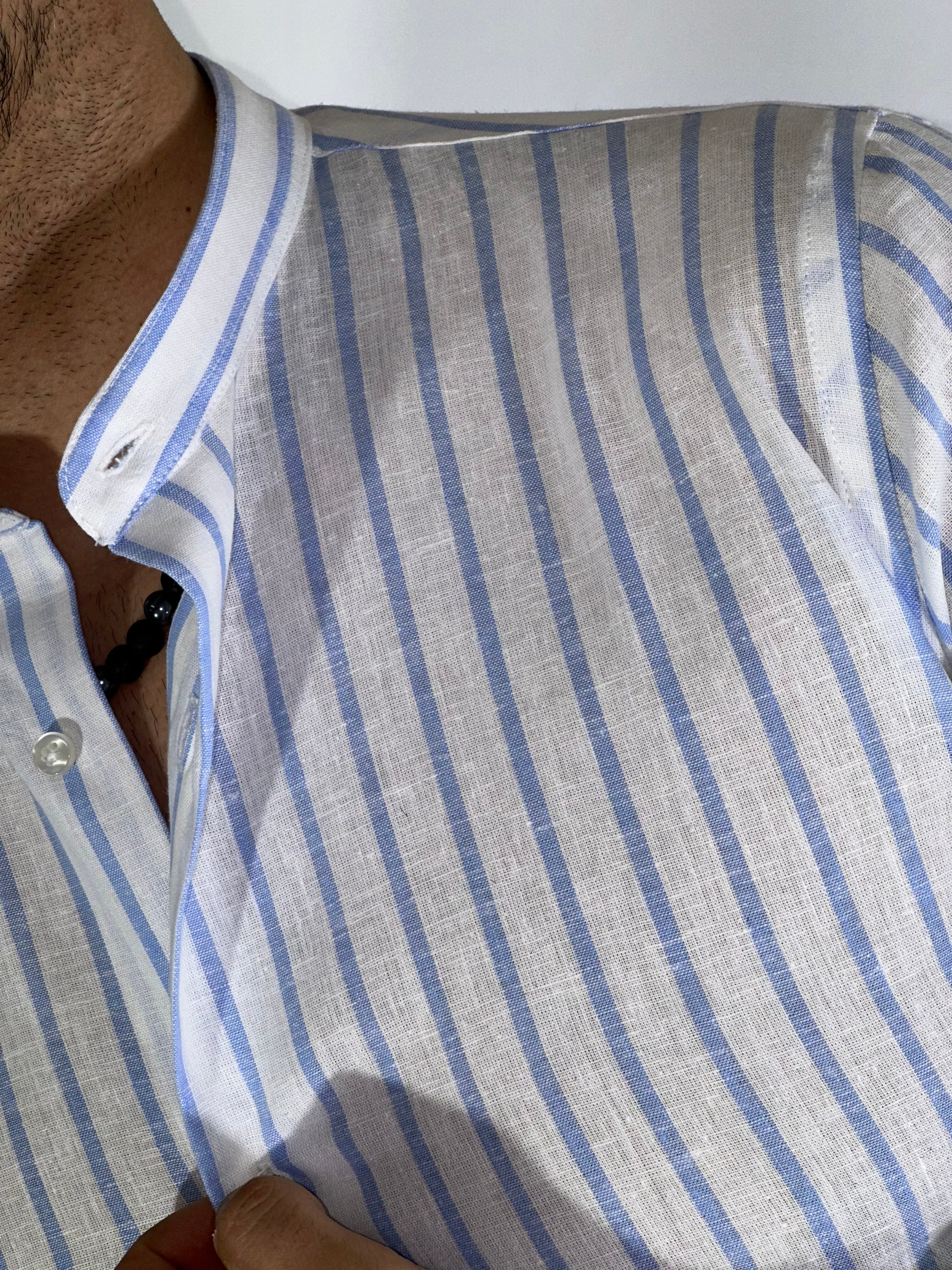 Camicia banda intermedia lino migliaccio CIELO