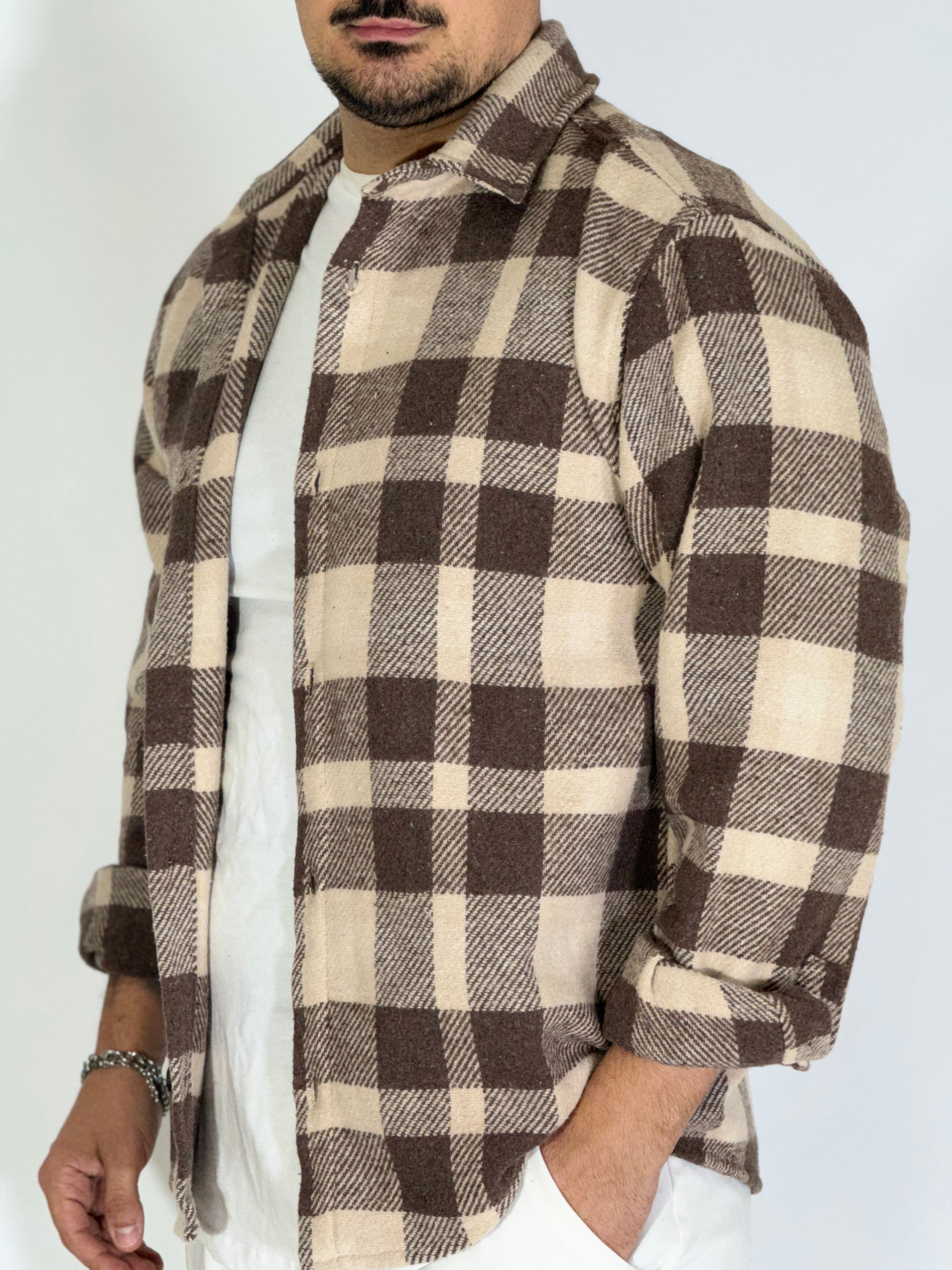 Giacca quadri flanella marrone UM749