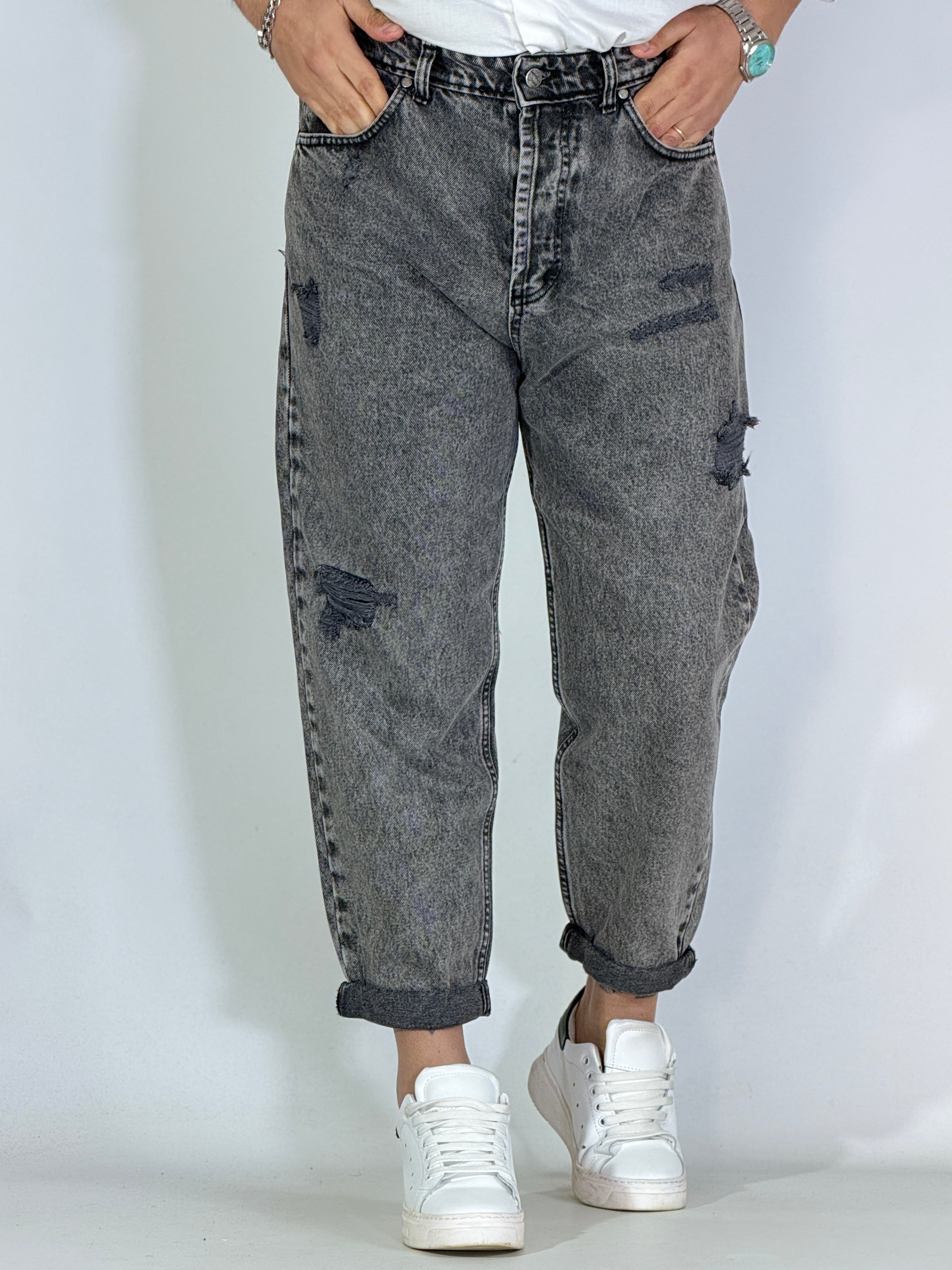 Jeans japan marmorizzato nero con rotture