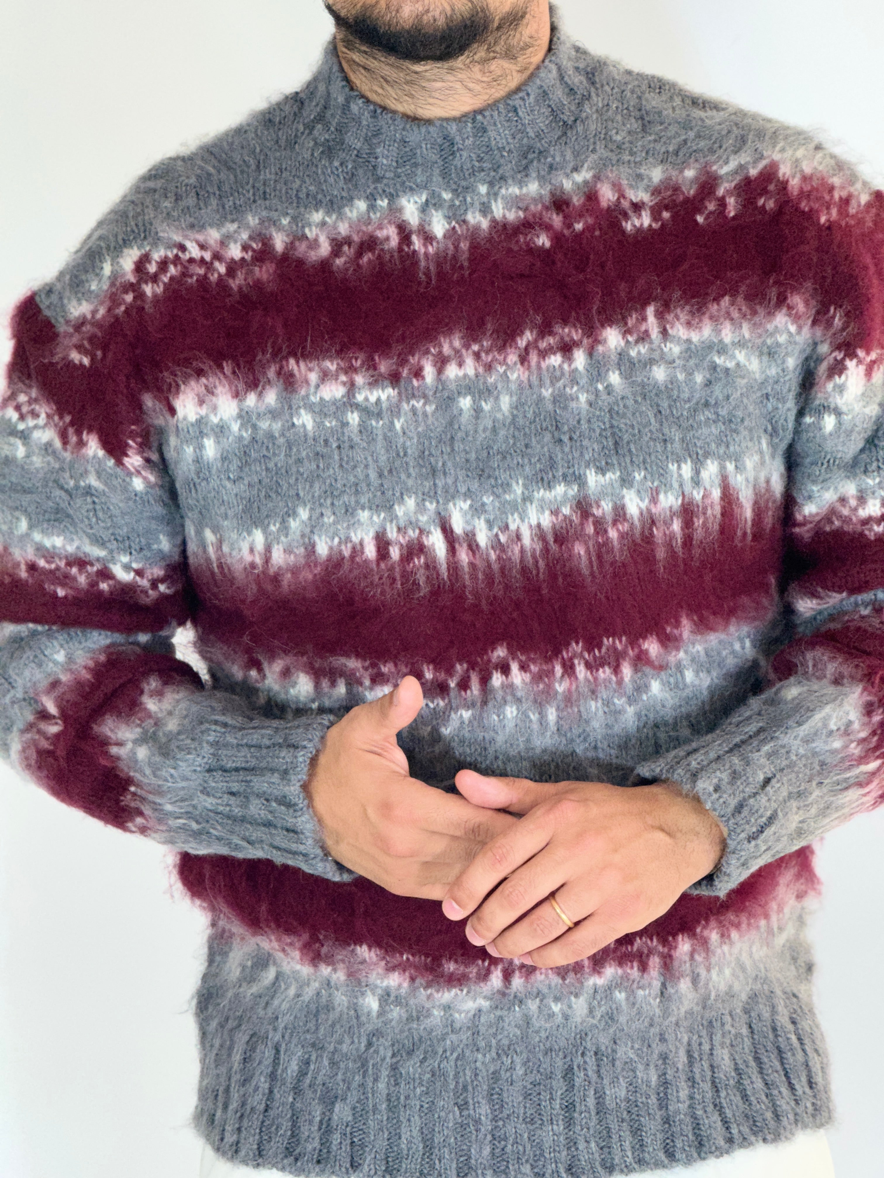 Maglione sheep grigio/bordeaux AD130