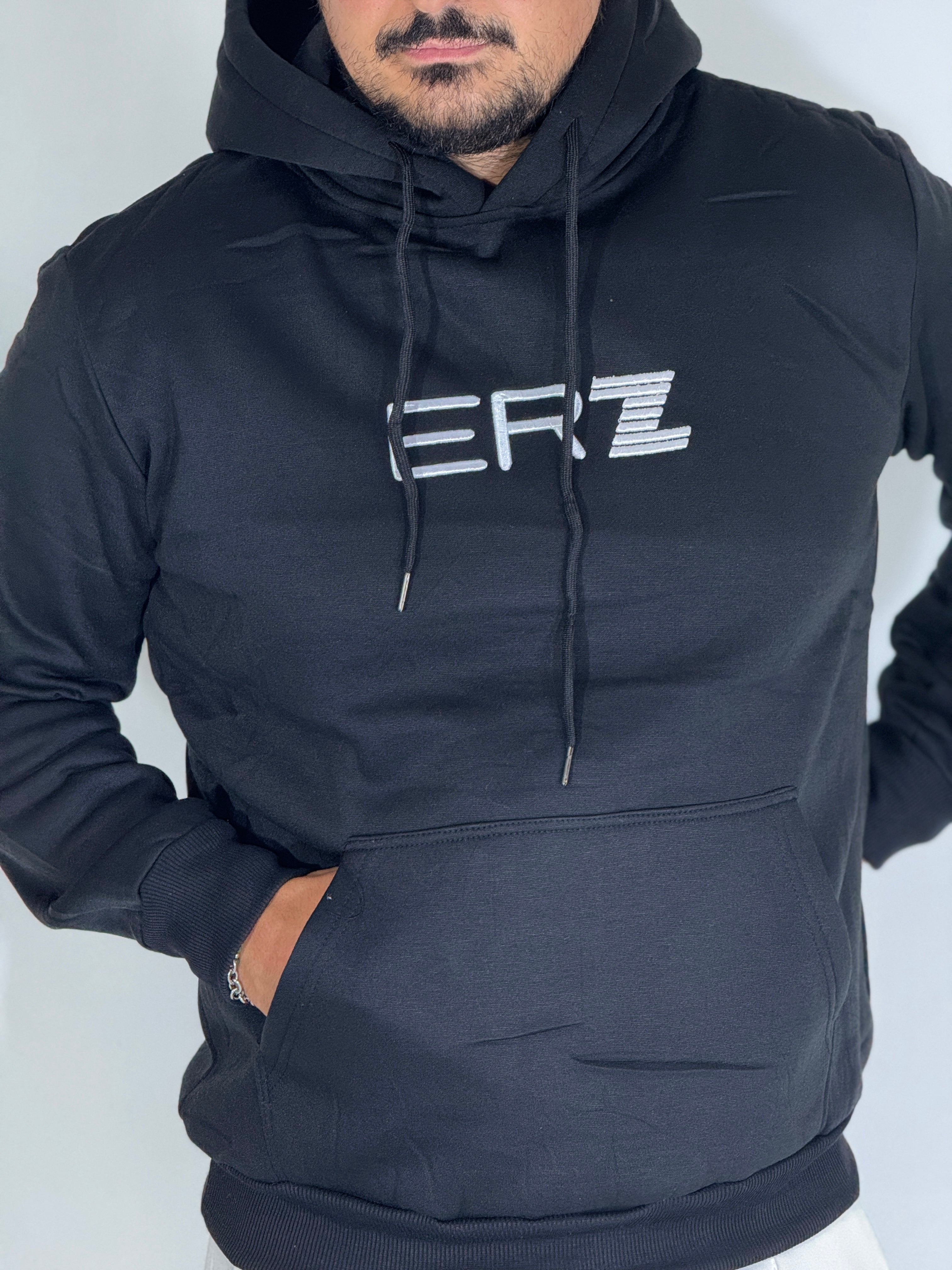 Felpa felpata con cappuccio nera LOGO B-2010