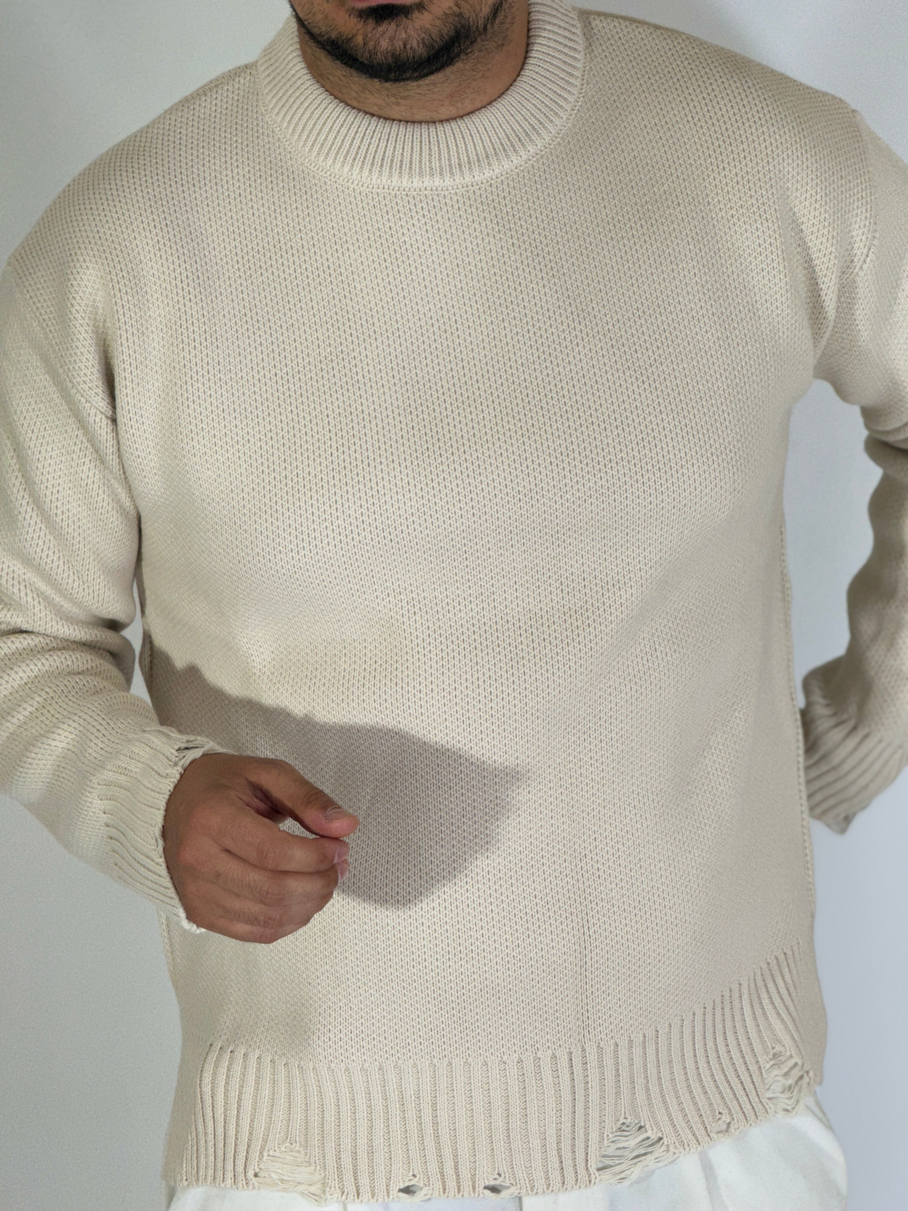 Maglione girocollo con spacco beige AD25035