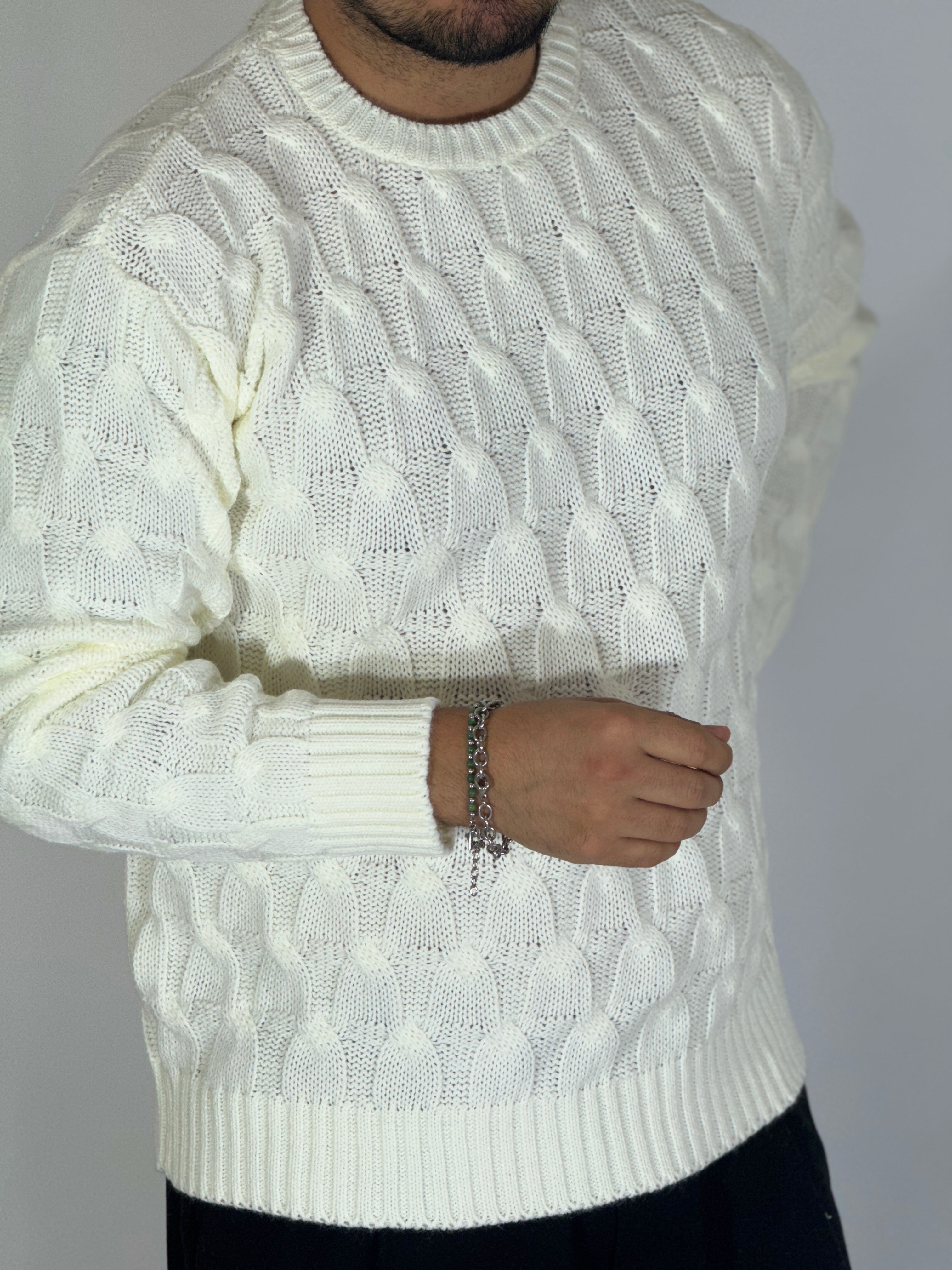 Maglia con trecce panna BK77006