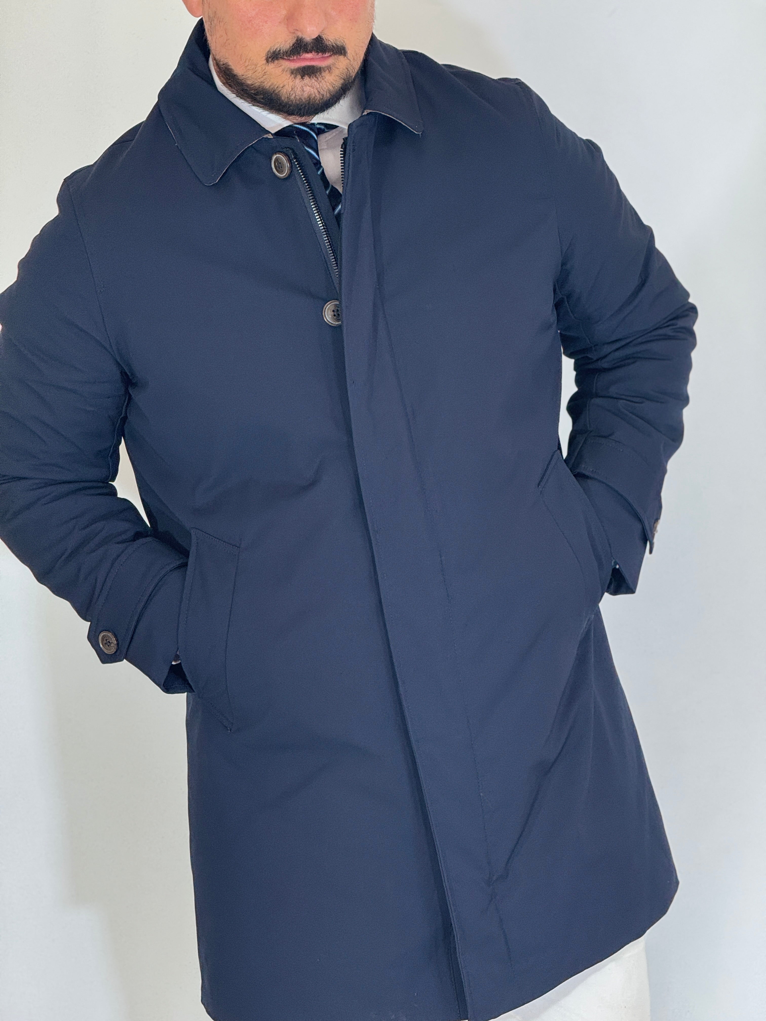 Trench tessuto diagonale imbottito blu RCS007WF