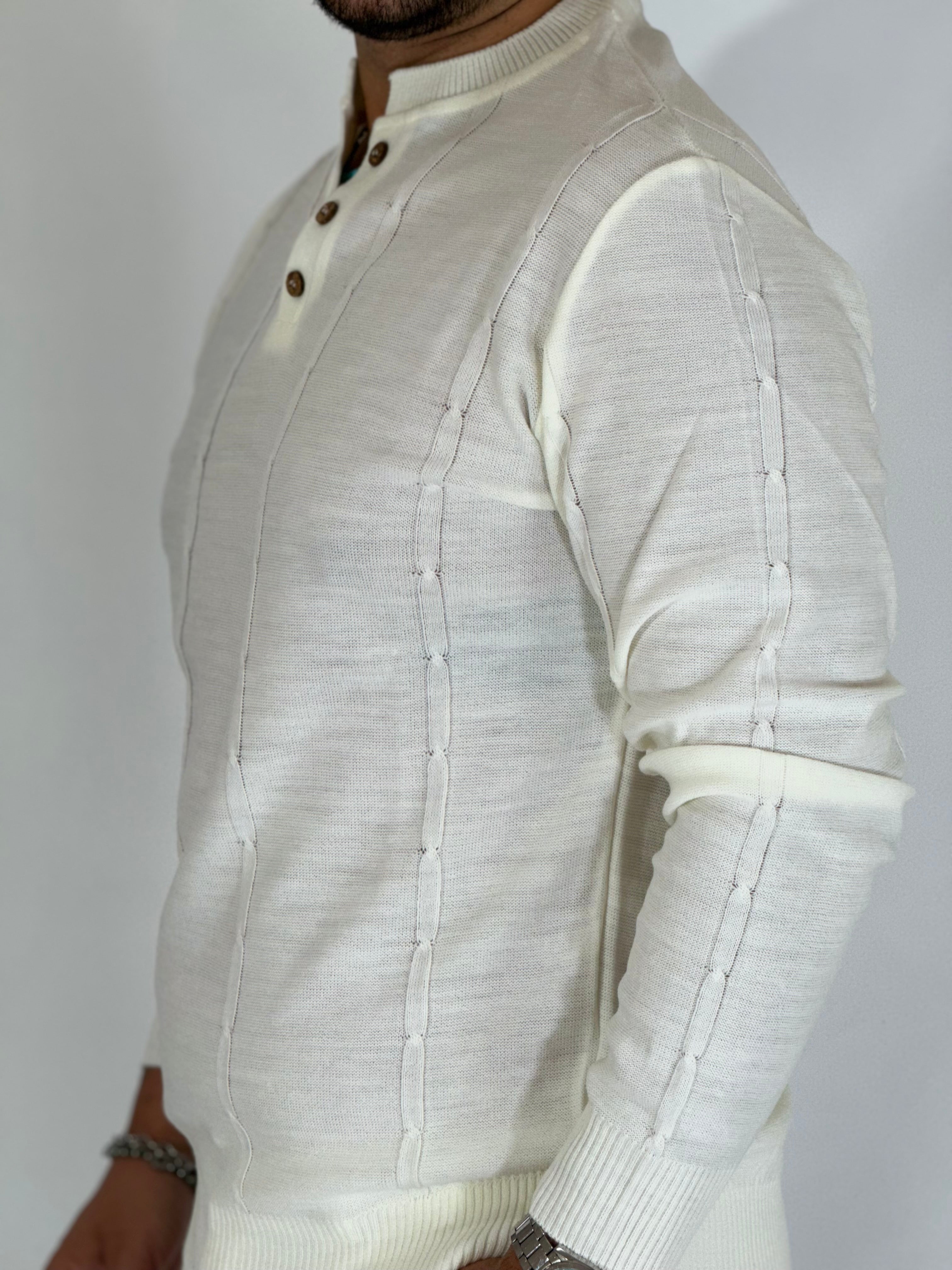 Maglia serafino 3 bottoni panna A446