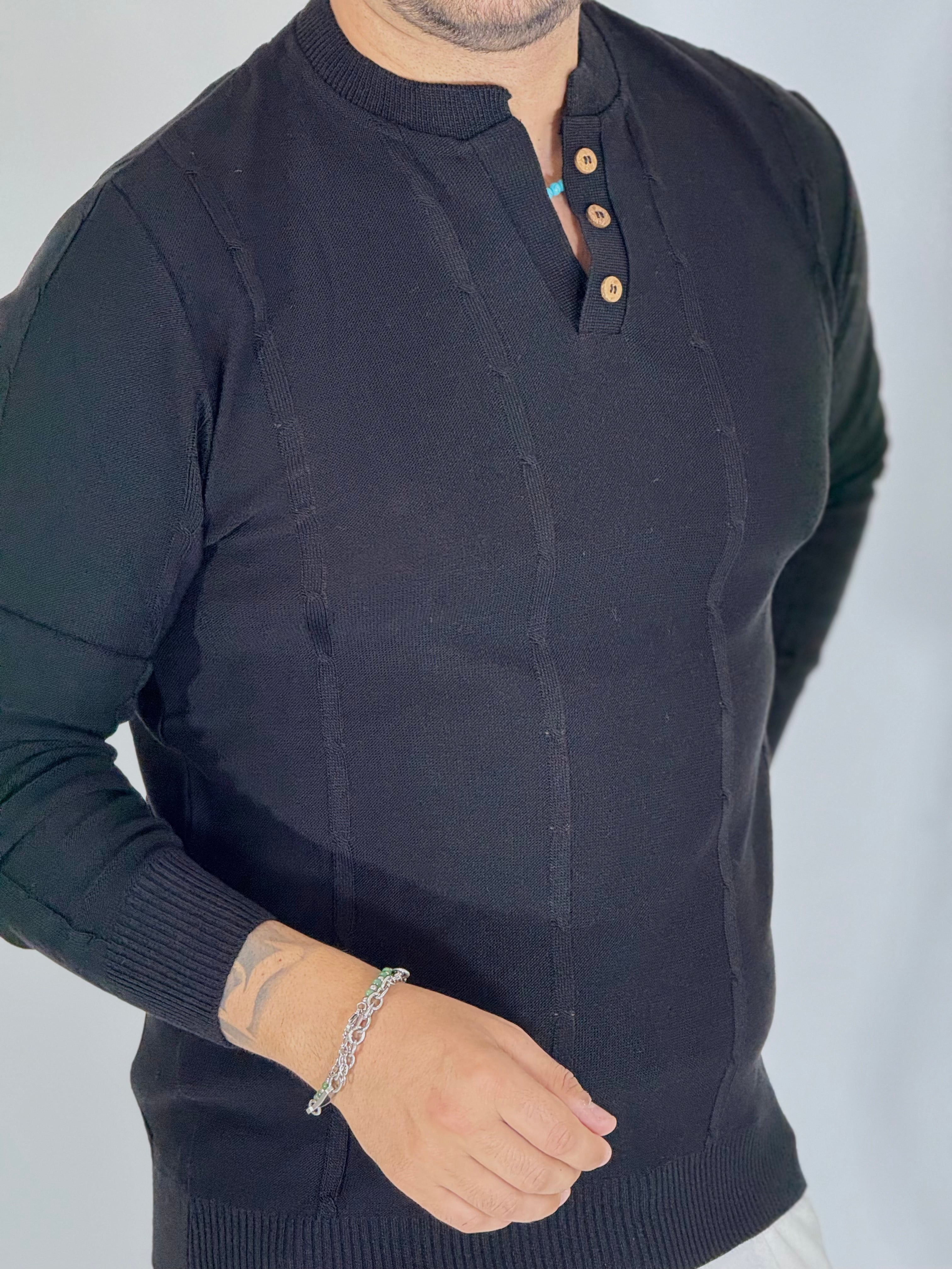 Maglia serafino 3 bottoni nera A446