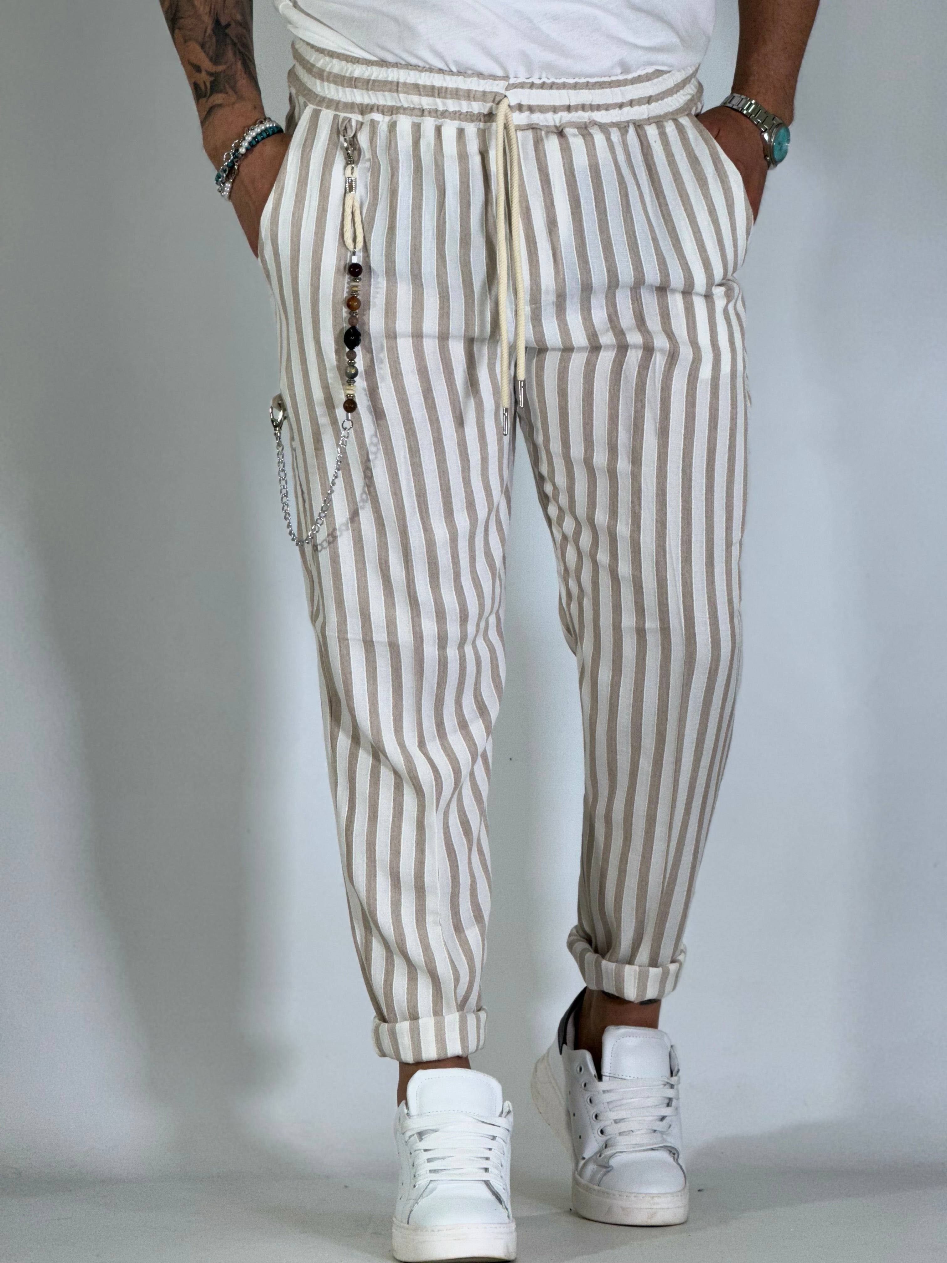 Pantalaccio rigato beige BK25006