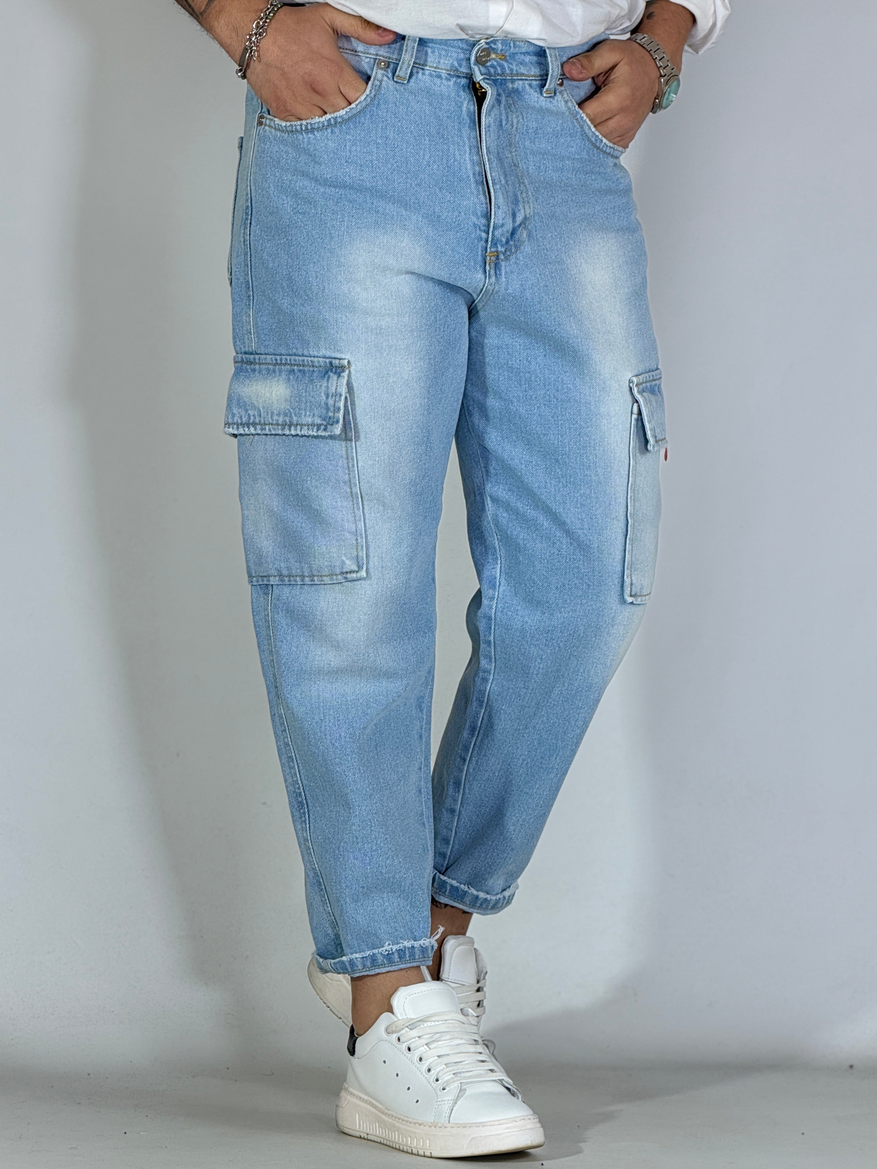 San Paolo · Jeans loose fit cargo chiaro