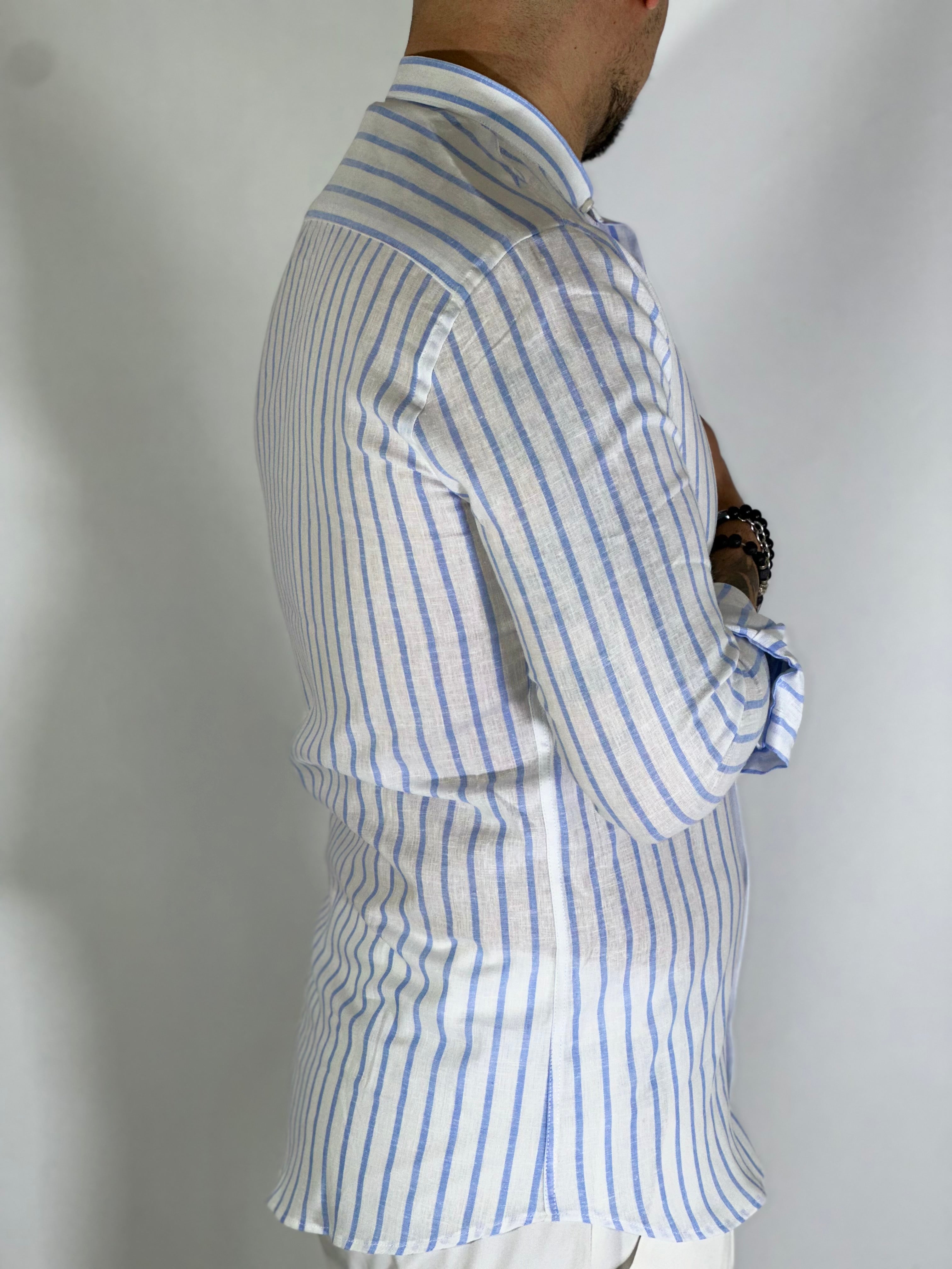 Camicia banda intermedia lino migliaccio CIELO