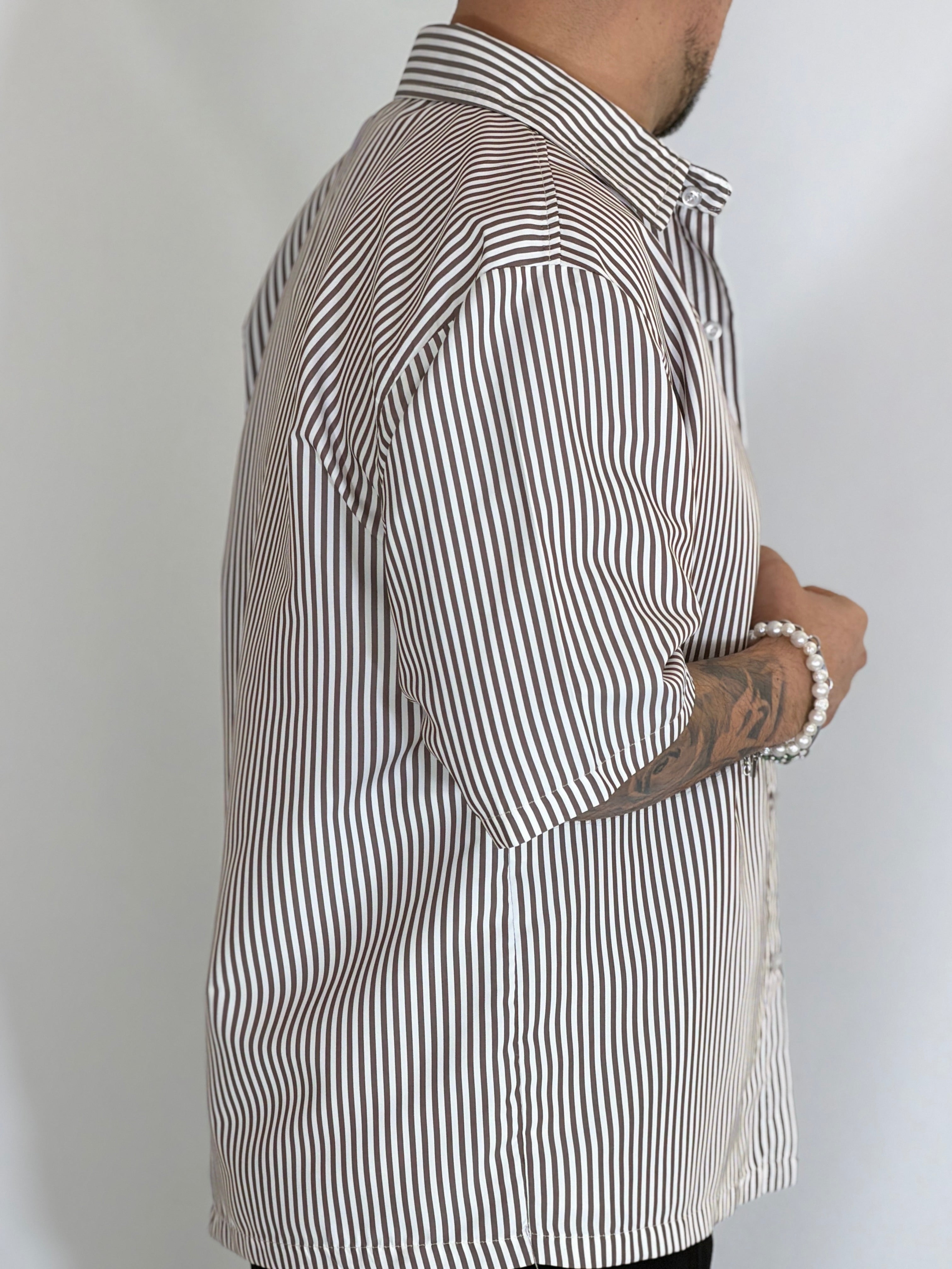 Camicia cropped rigata moro CAM7758