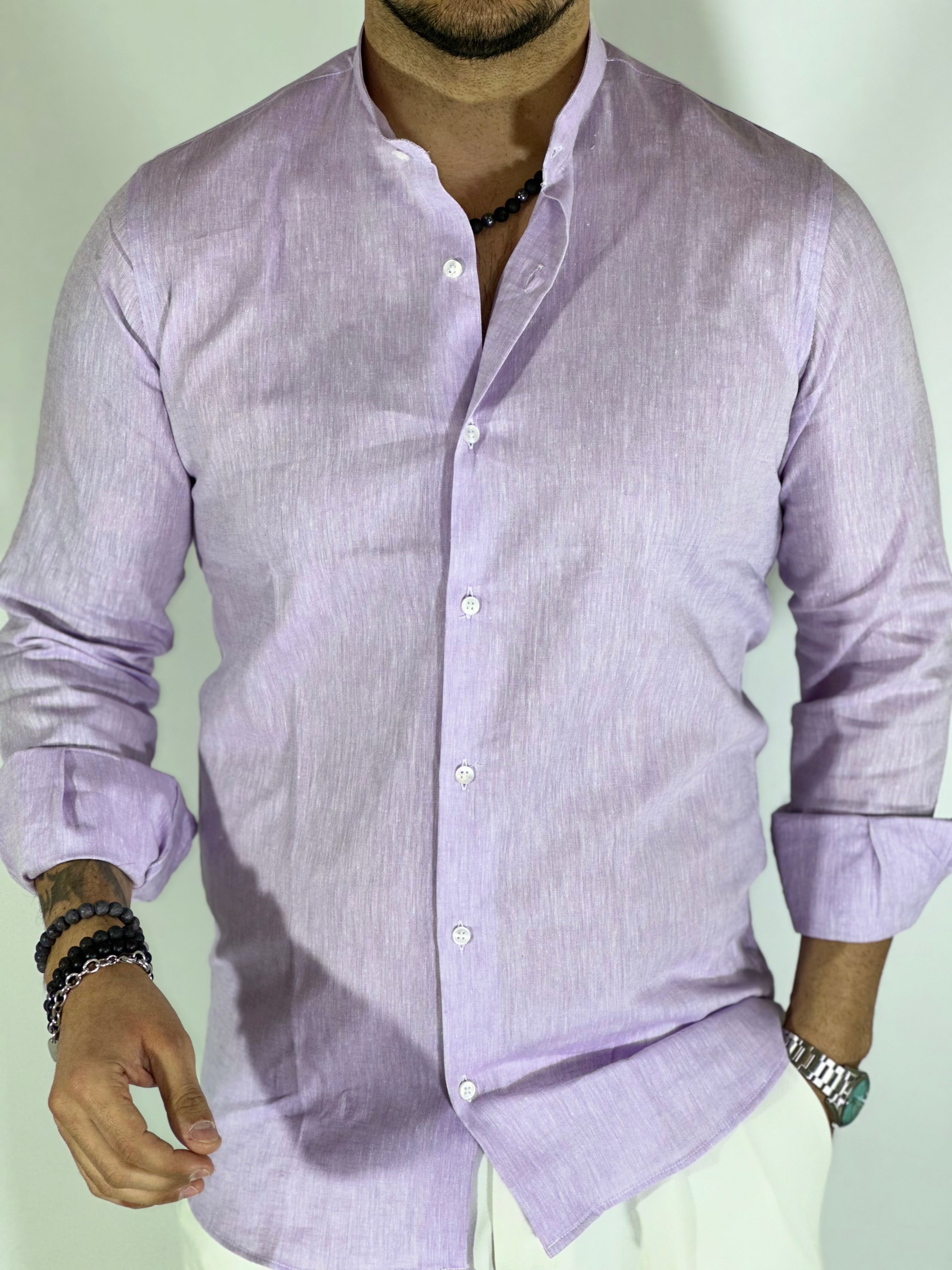 Camicia migliaccio coreana lino LILLA