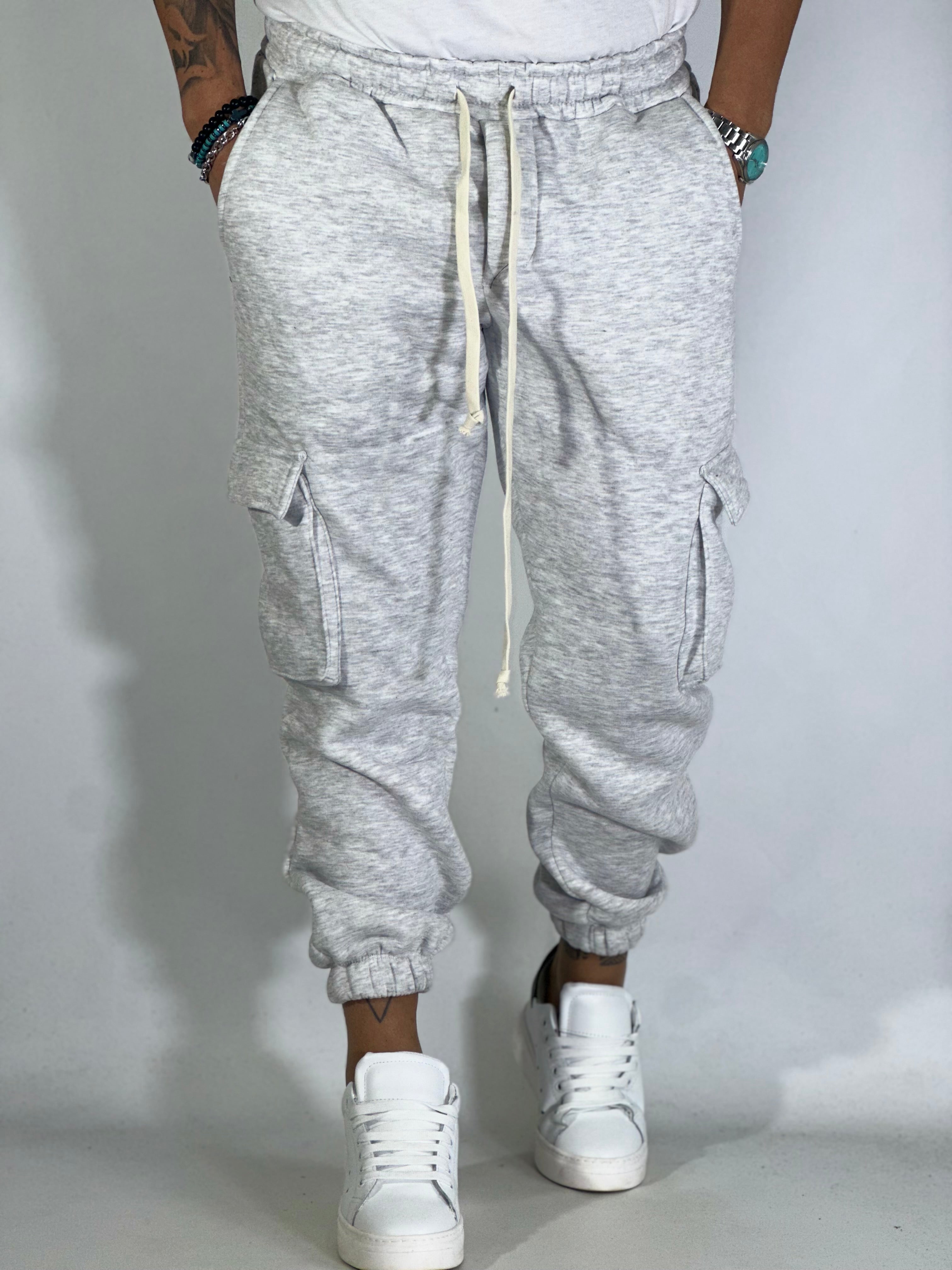 Pantalone tuta grigio felpato cargo AD151