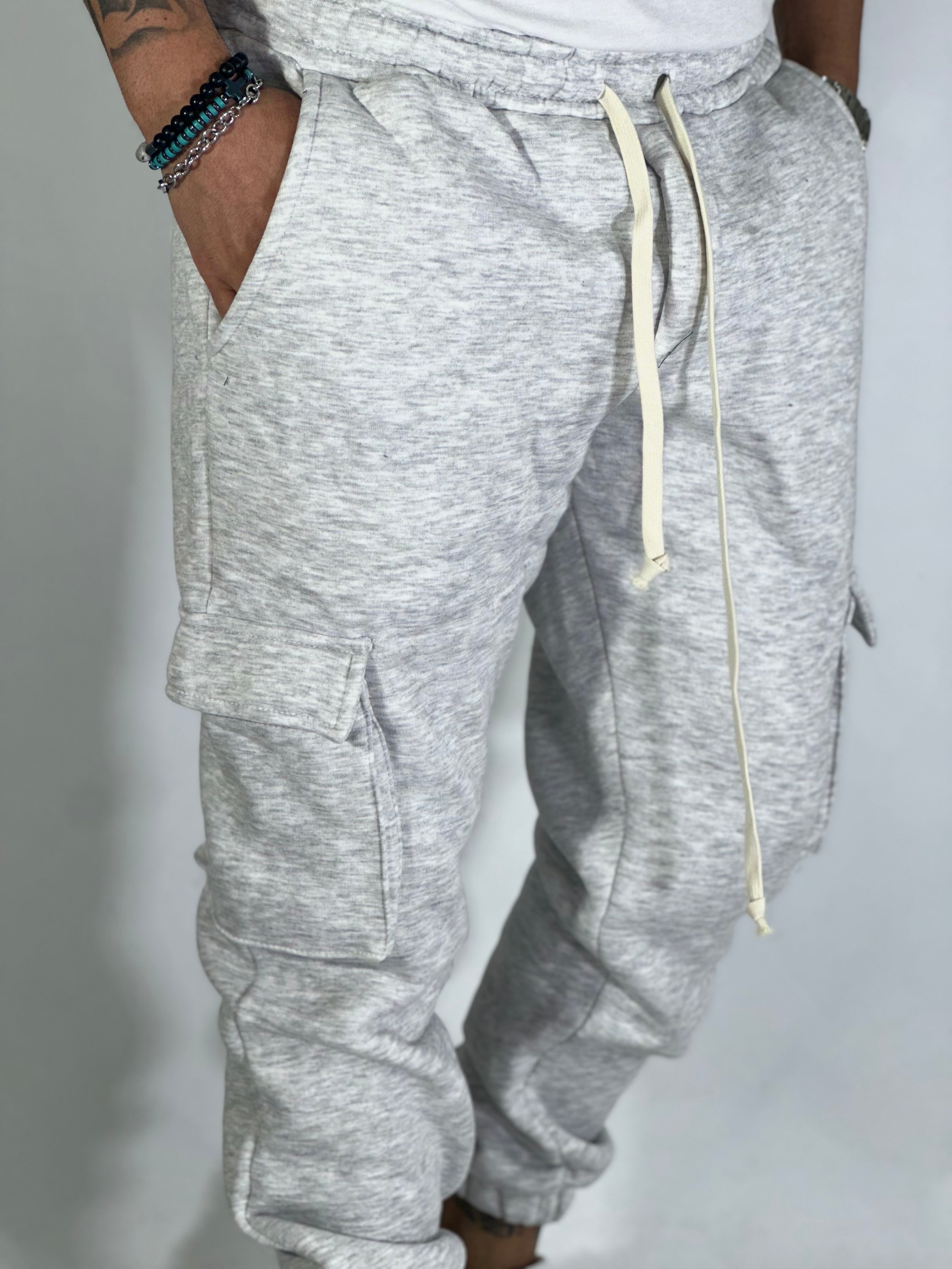 Pantalone tuta grigio felpato cargo AD151