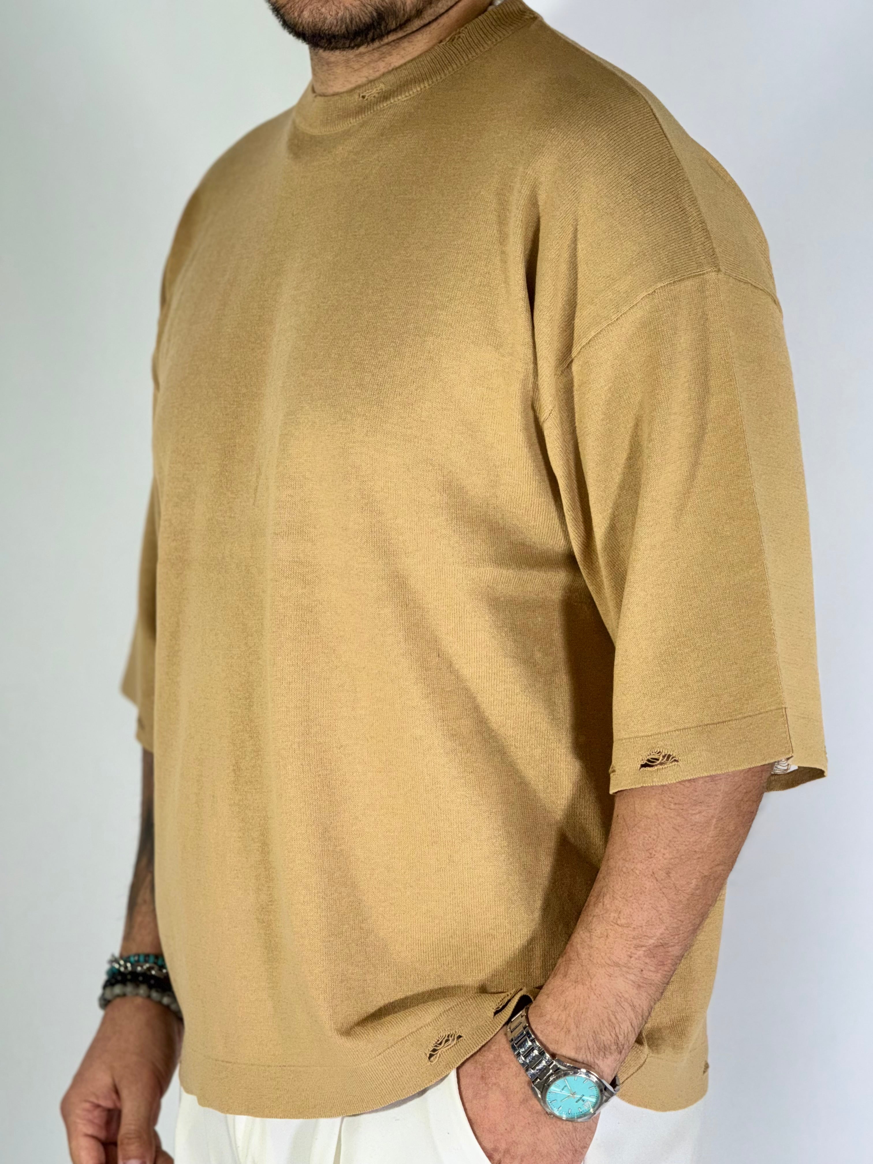 T-shirt over sfrangiata khaki apricot W86009