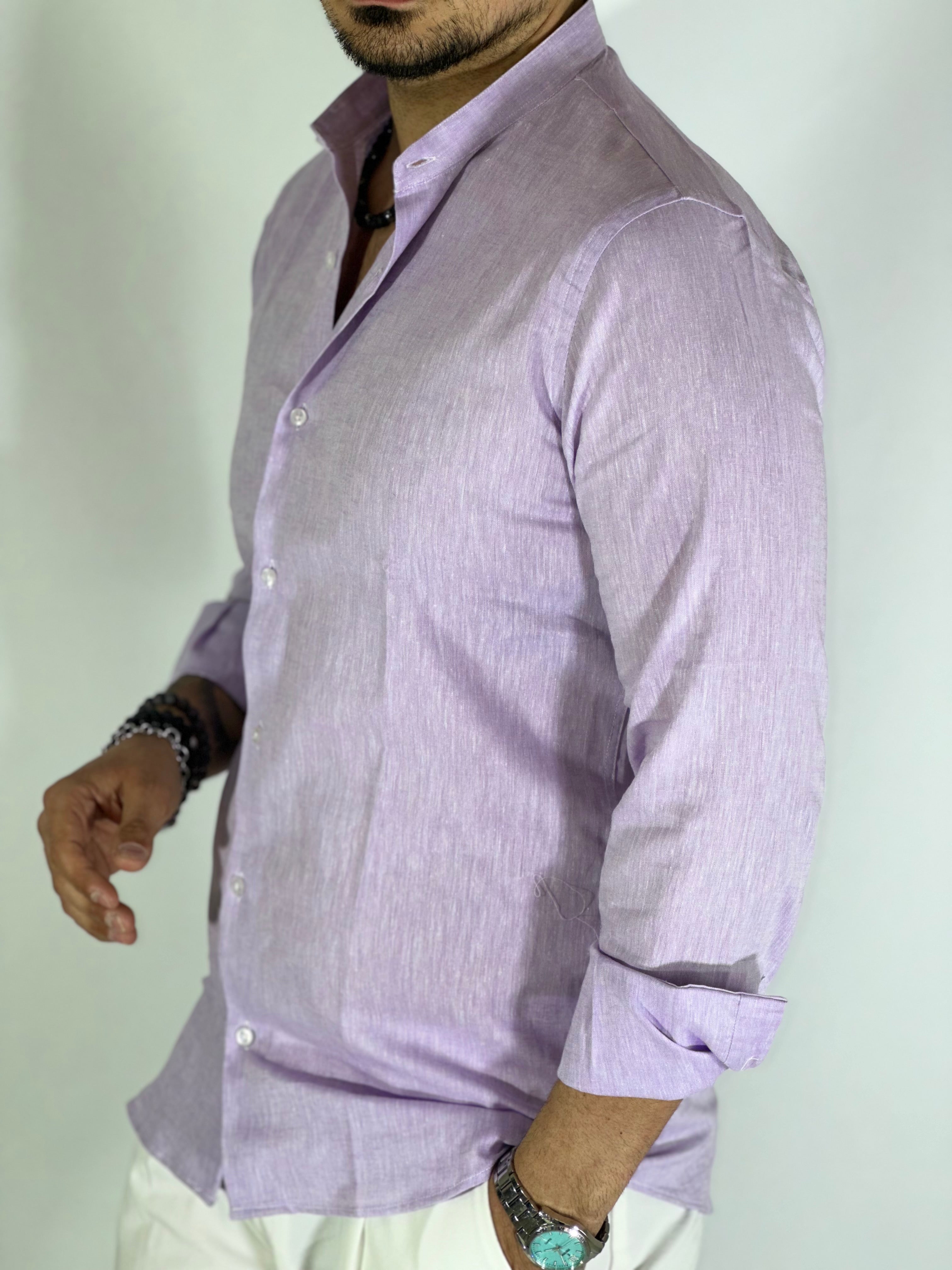 Camicia migliaccio coreana lino LILLA