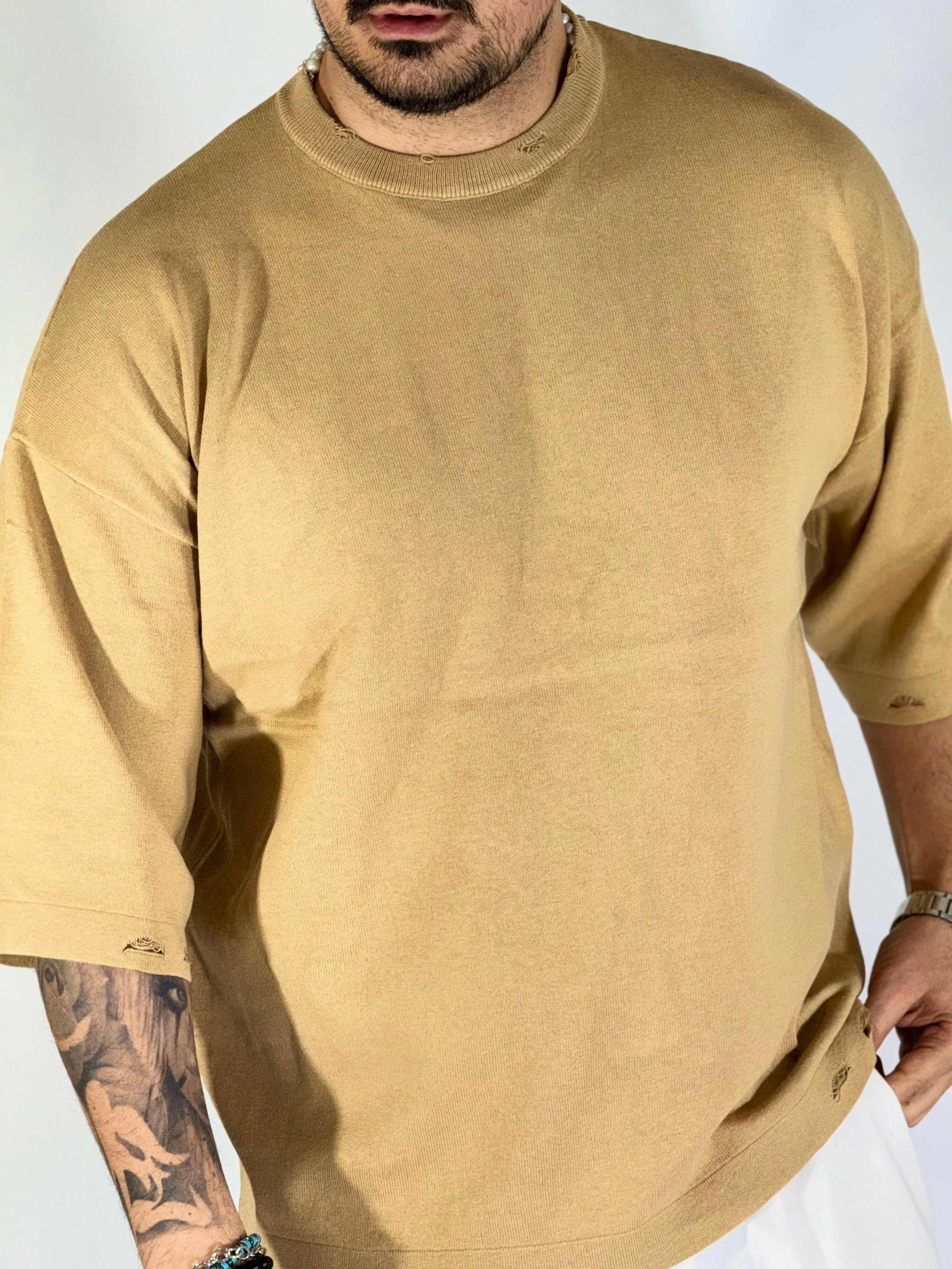 T-shirt over sfrangiata khaki apricot W86009