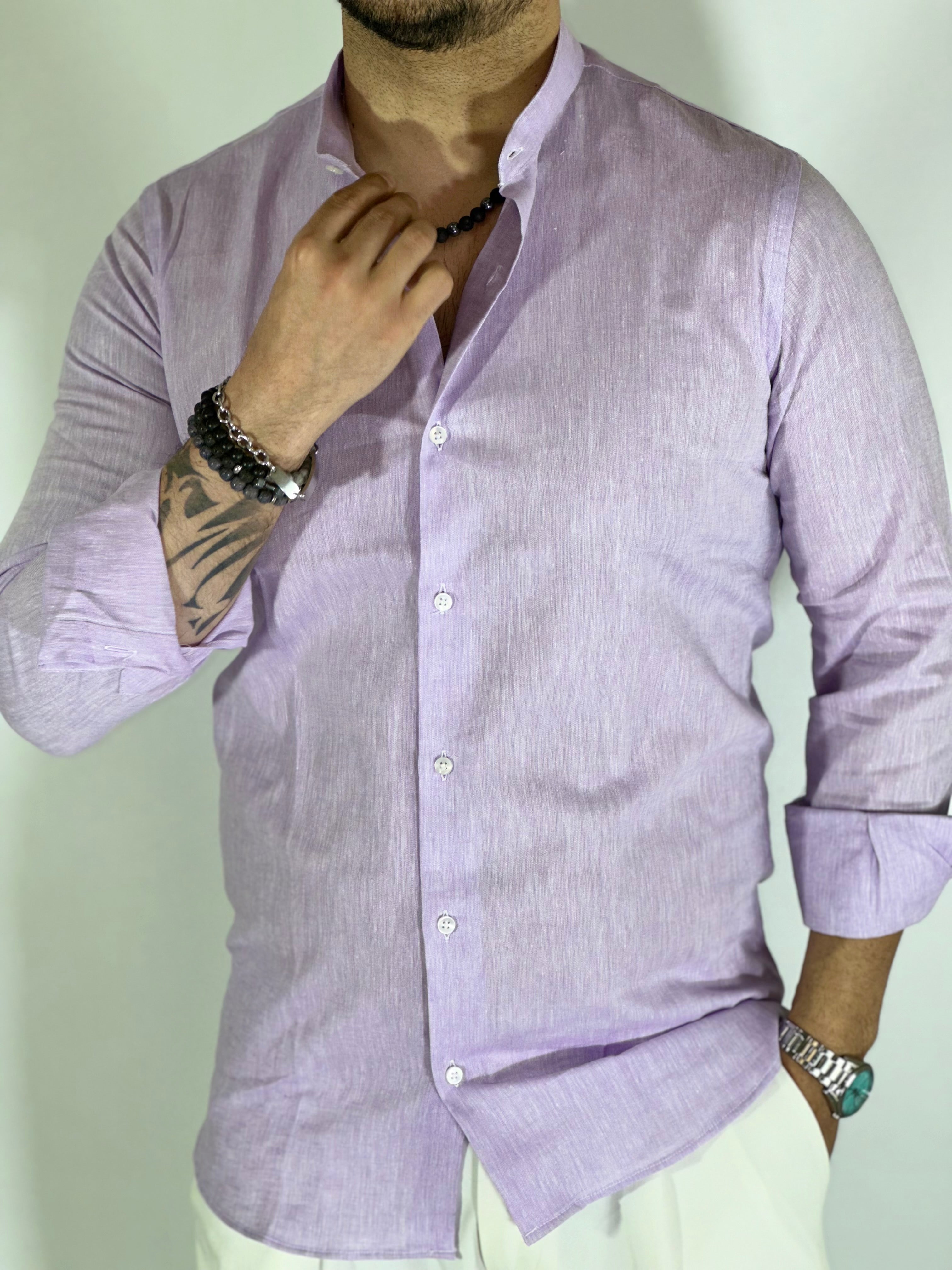 Camicia migliaccio coreana lino LILLA