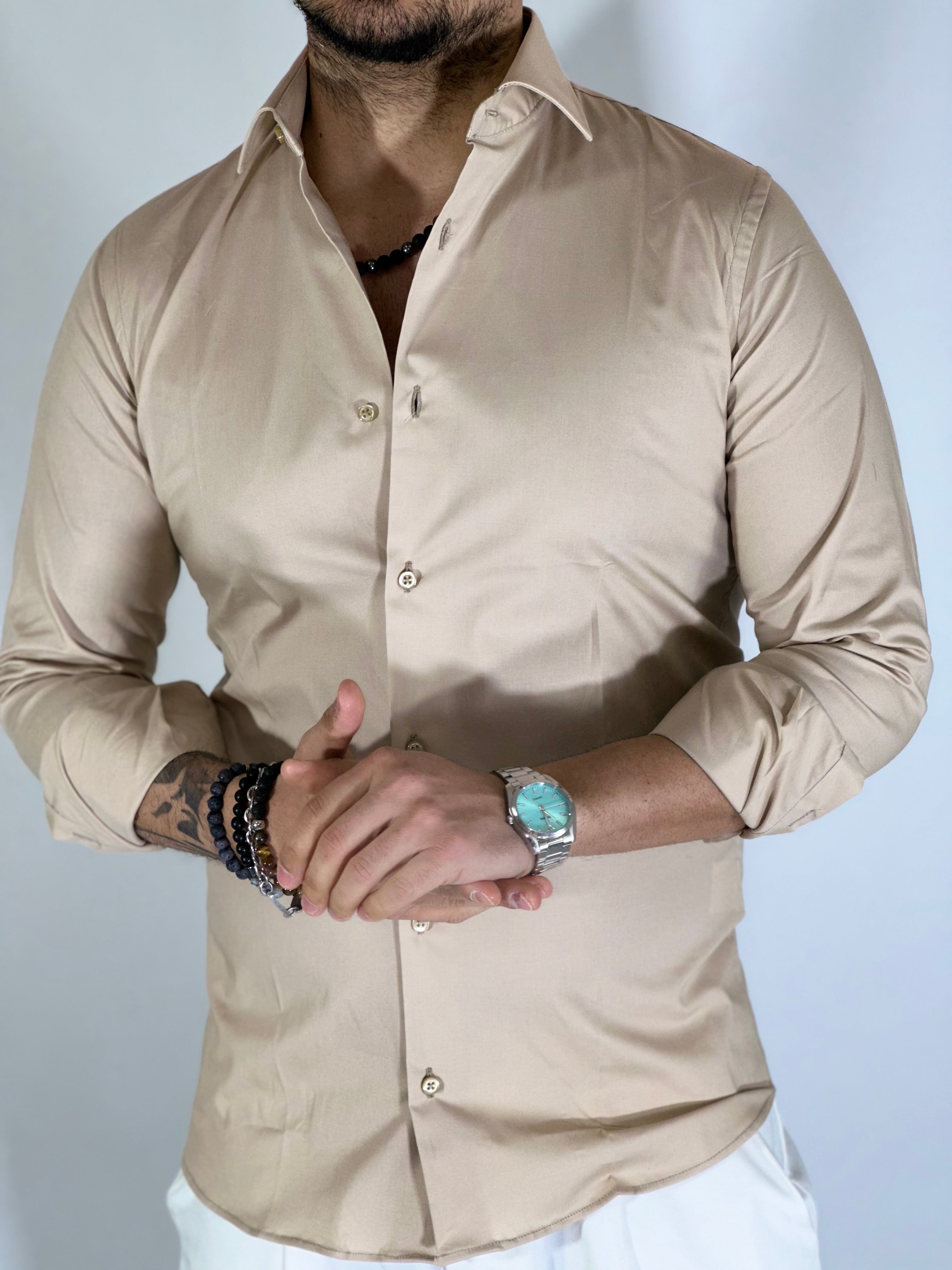 Camicia cotone basic beige MIGLIACCIO