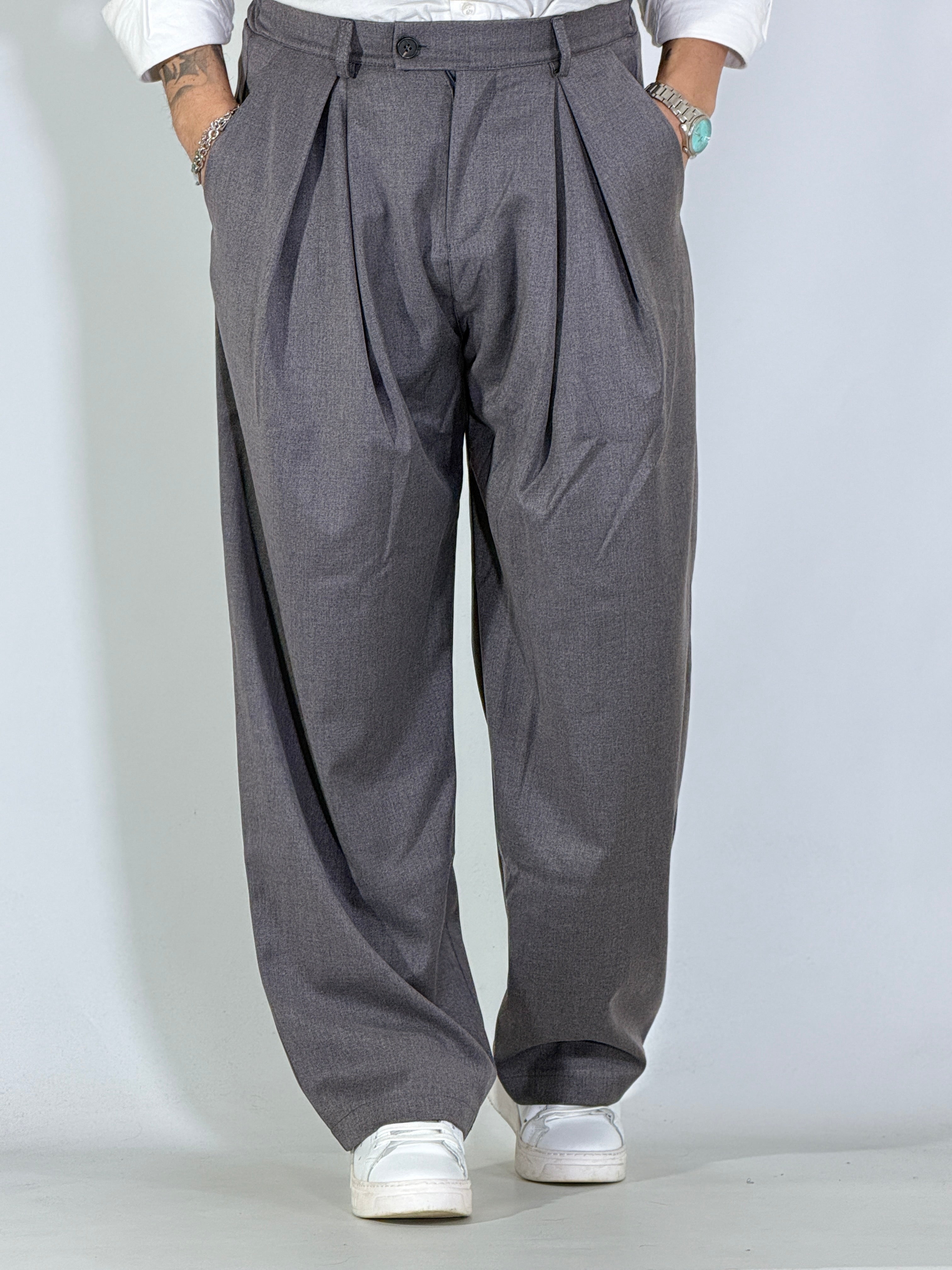 Pantalone maxi pinces grigio UM887