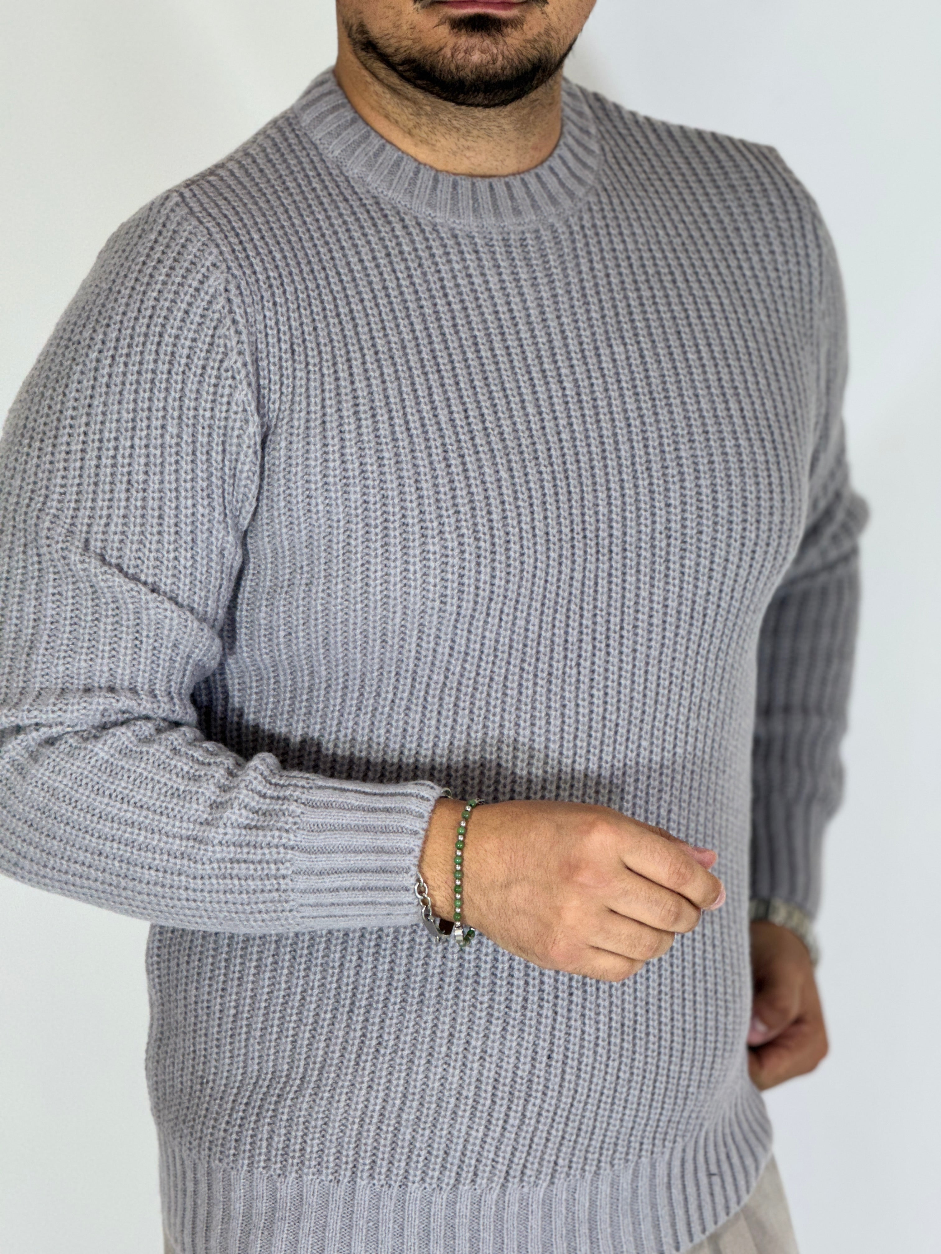 Maglione a costine grey NWS2206-9