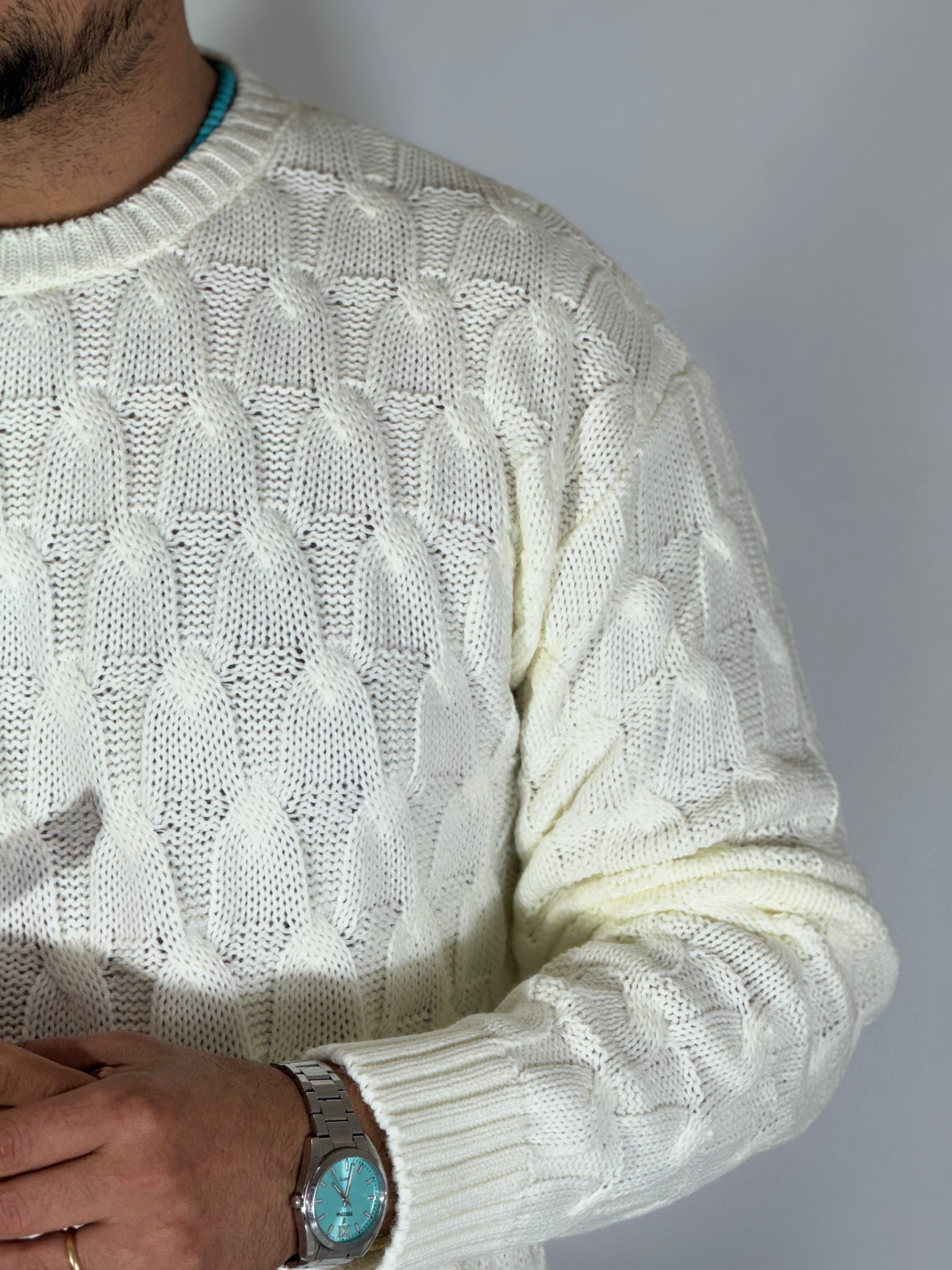 Maglia con trecce panna BK77006