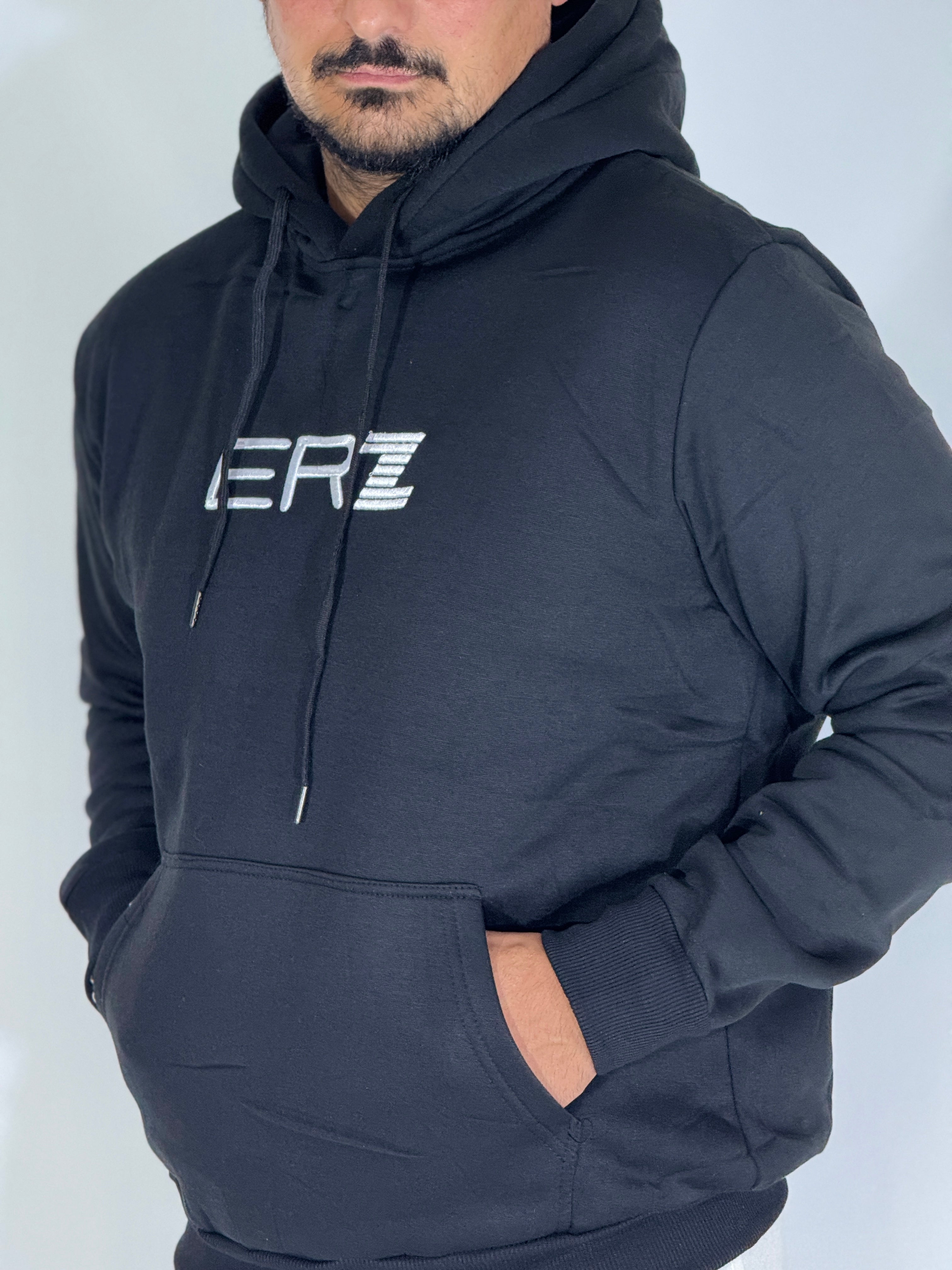 Felpa felpata con cappuccio nera LOGO B-2010