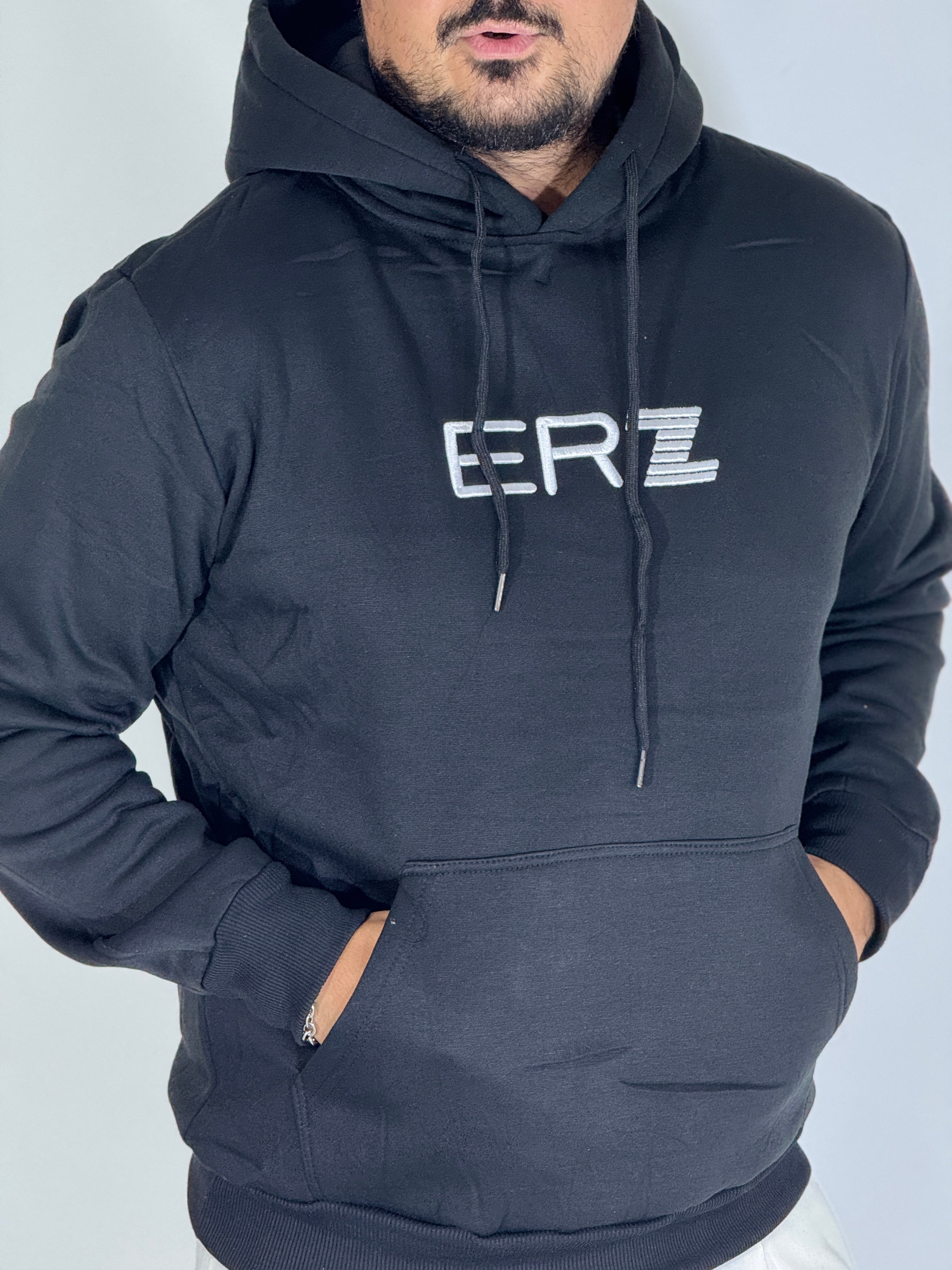 Felpa felpata con cappuccio nera LOGO B-2010