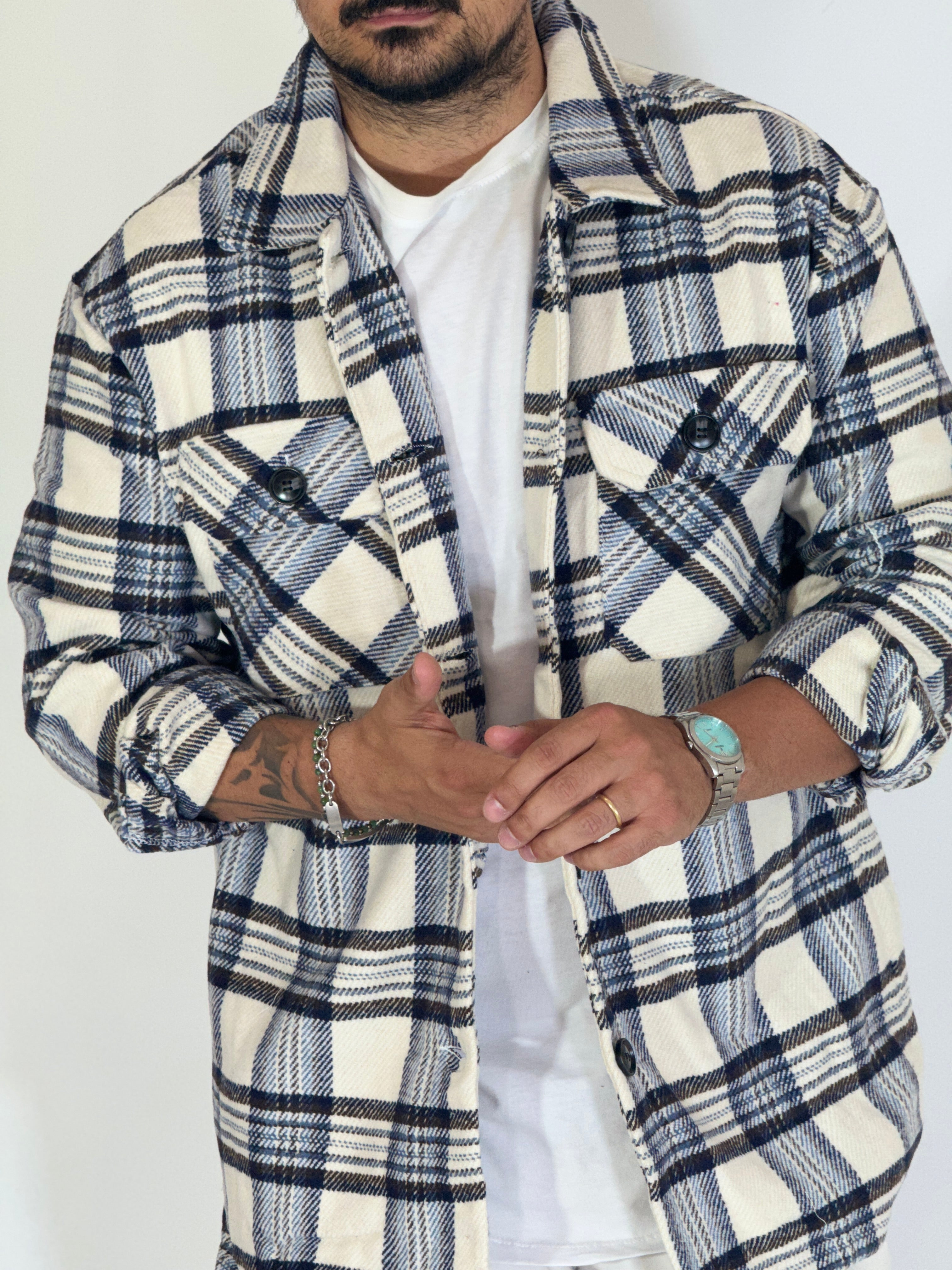 Camicione quadri white over in flanella S52038