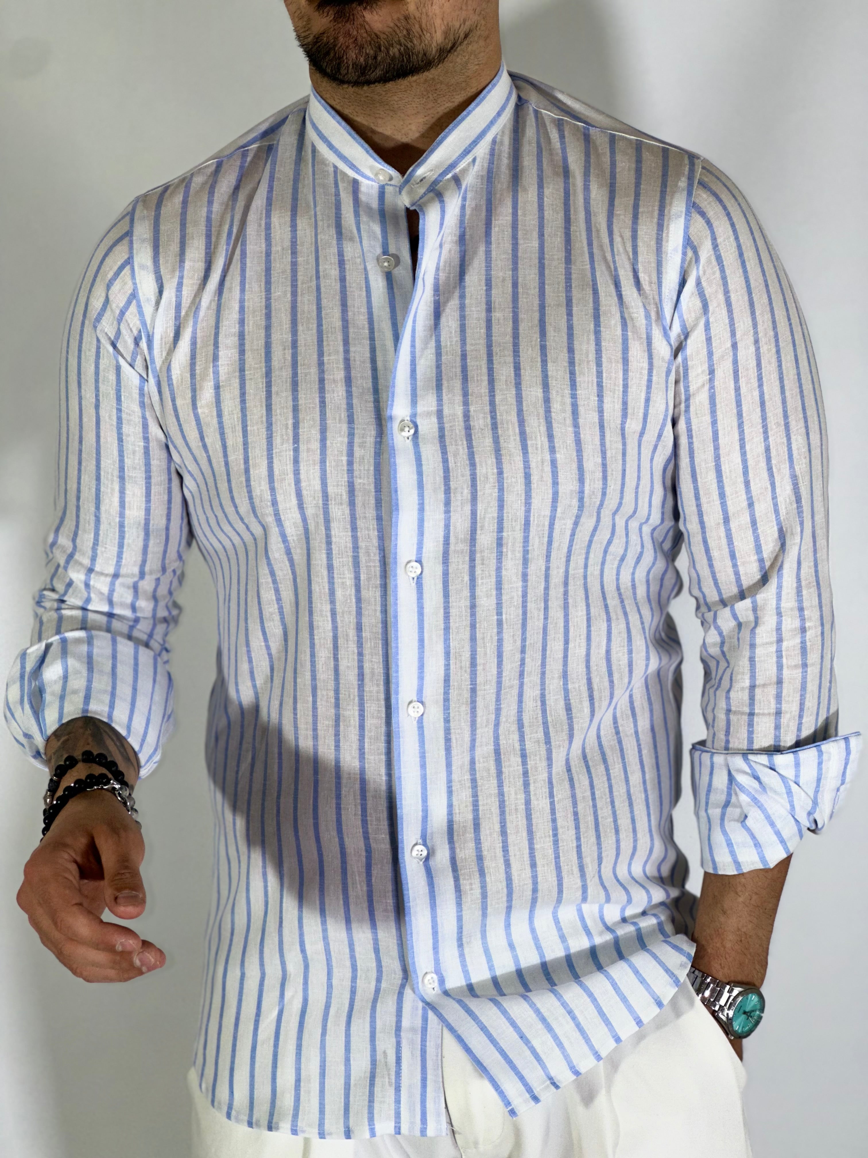 Camicia banda intermedia lino migliaccio CIELO